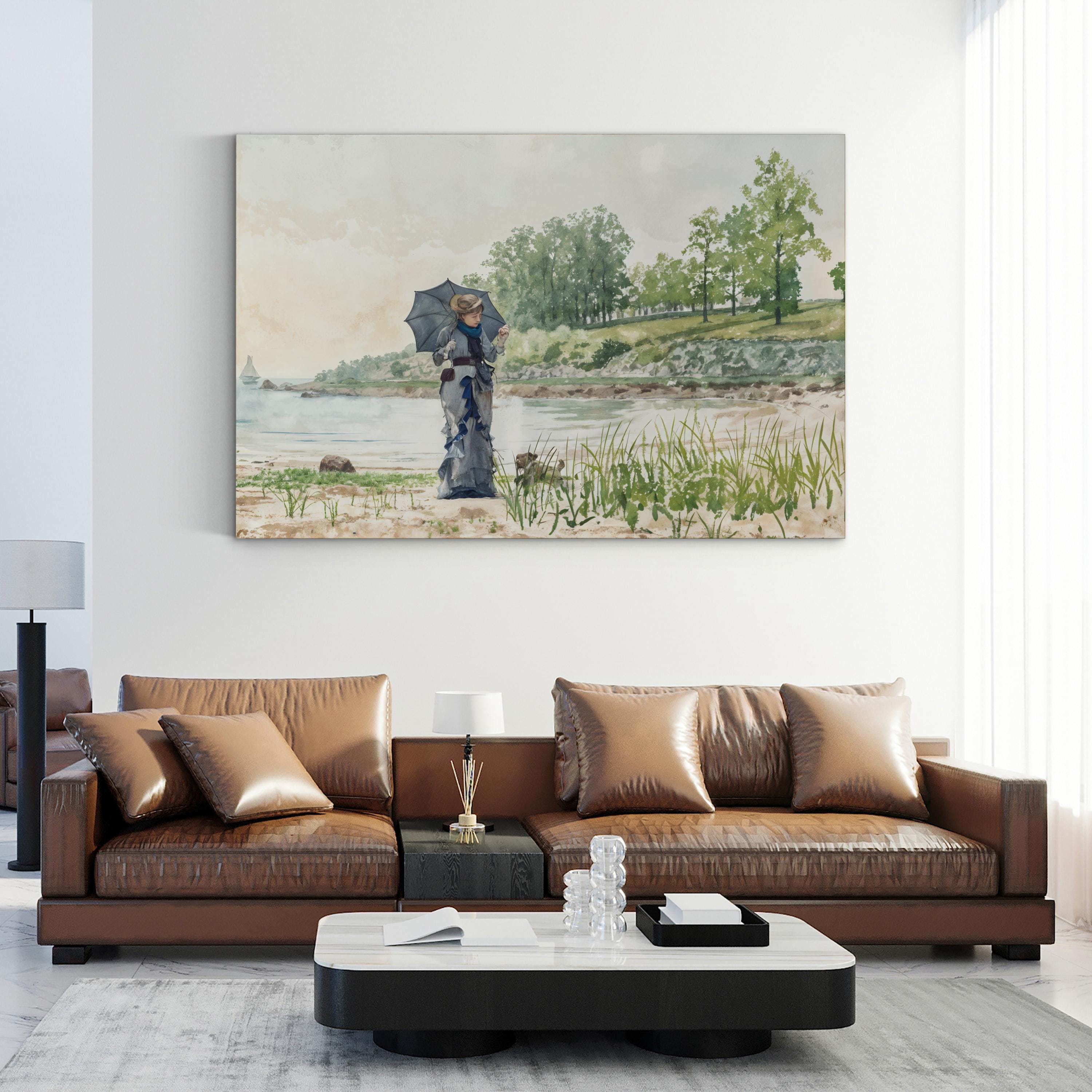 Young Woman by the Shore, 1880 – Impressionist Wall Art | Coastal Landscape Canvas Print