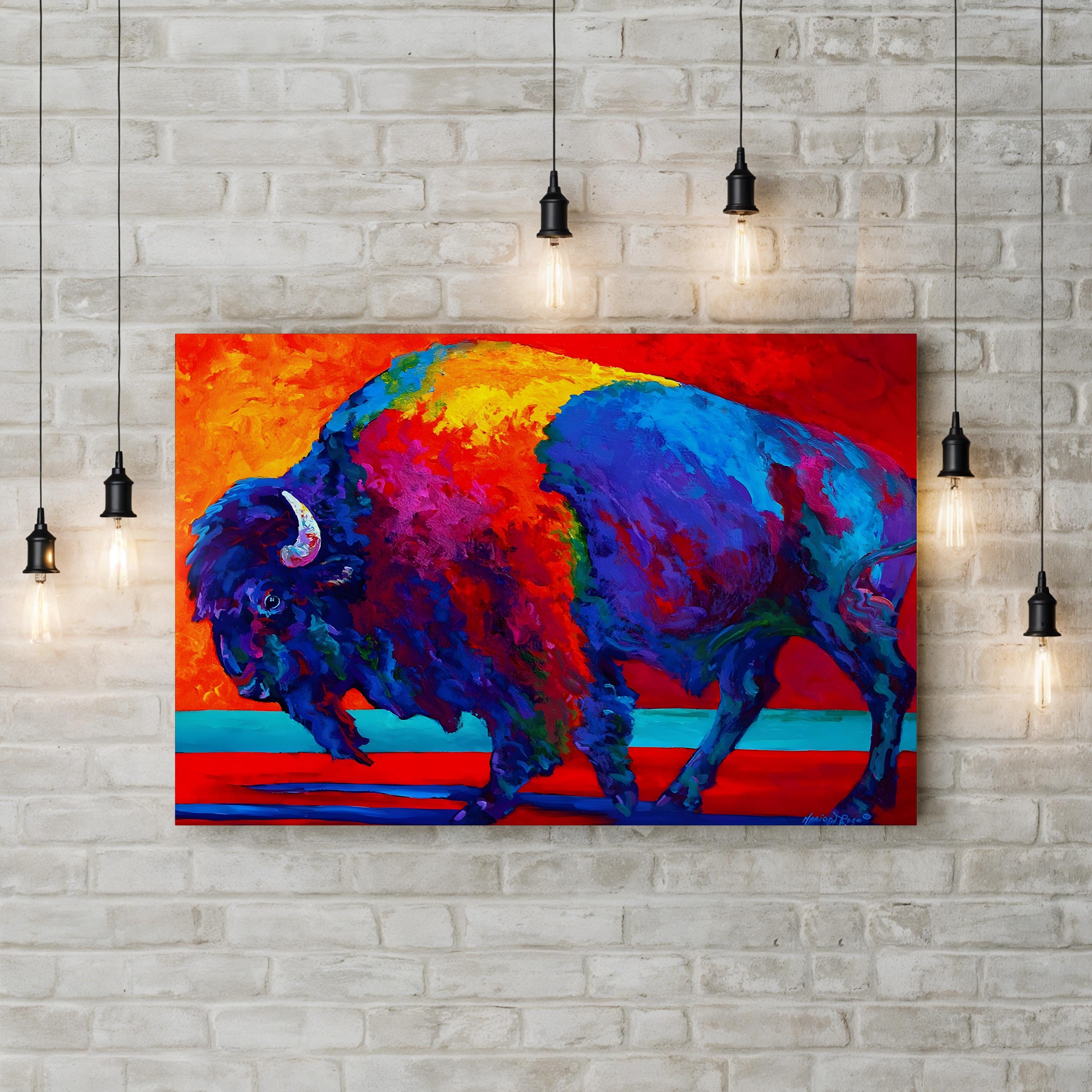 Abstract Bison Wall Art by Marion Rose | Contemporary Colorful Wildlife Canvas