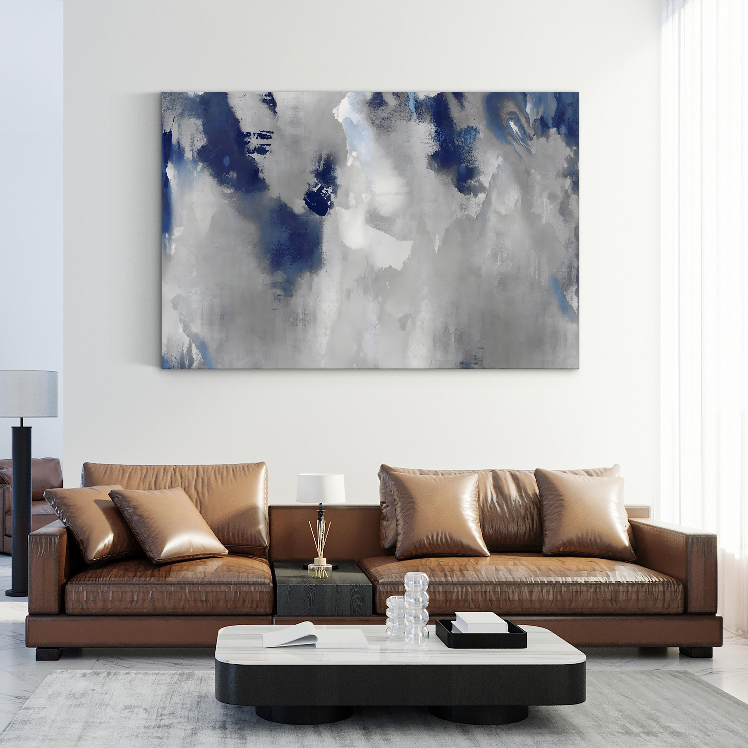 Abstract Silver Stains Indigo Wall Art by David Moore