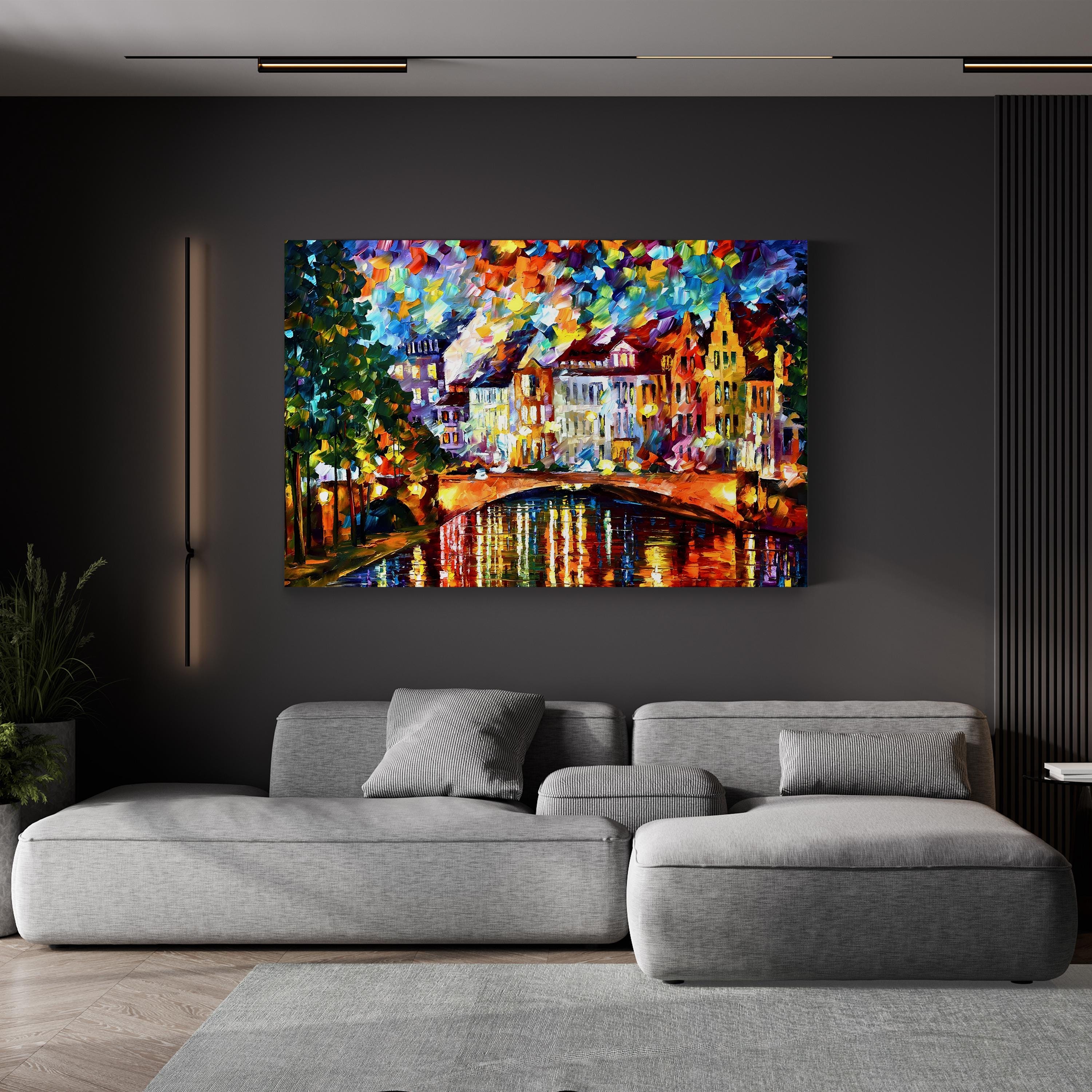 Amsterdam Wall Art by Leonid Afremov – Contemporary Impressionist Cityscape Canvas