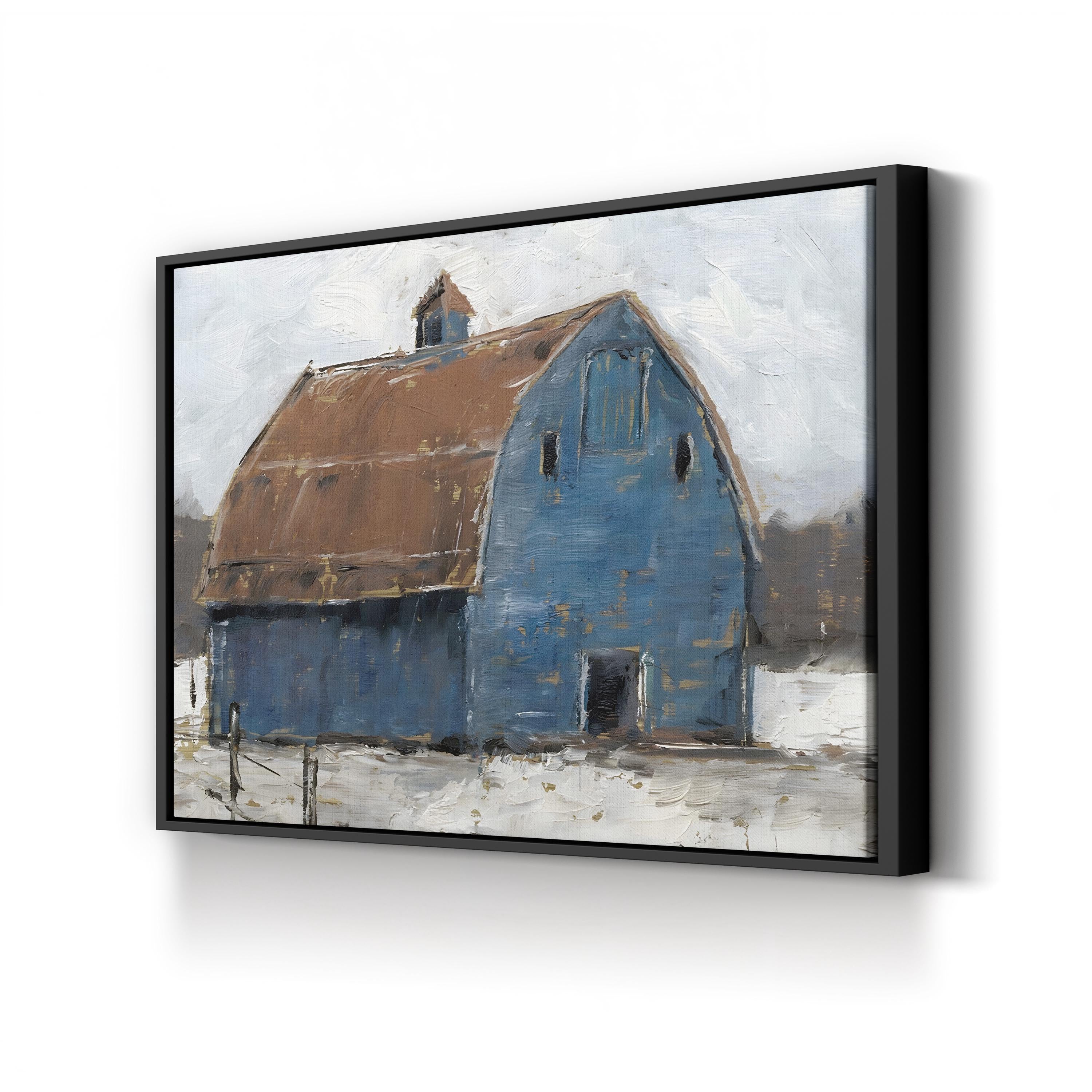 Blue Barn I Wall Art by Ethan Harper – Farmhouse Rural Landscape Canvas