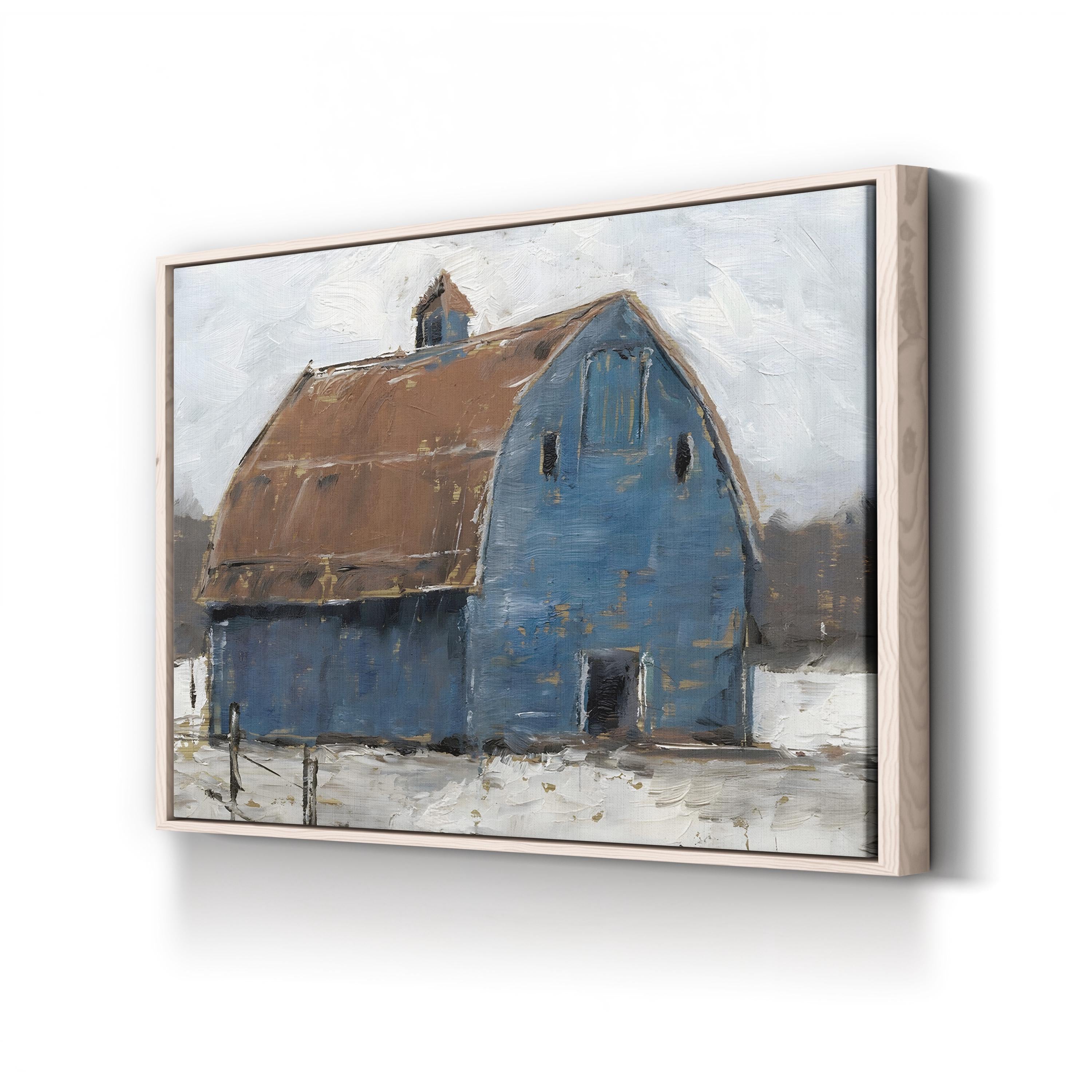 Blue Barn I Wall Art by Ethan Harper – Farmhouse Rural Landscape Canvas
