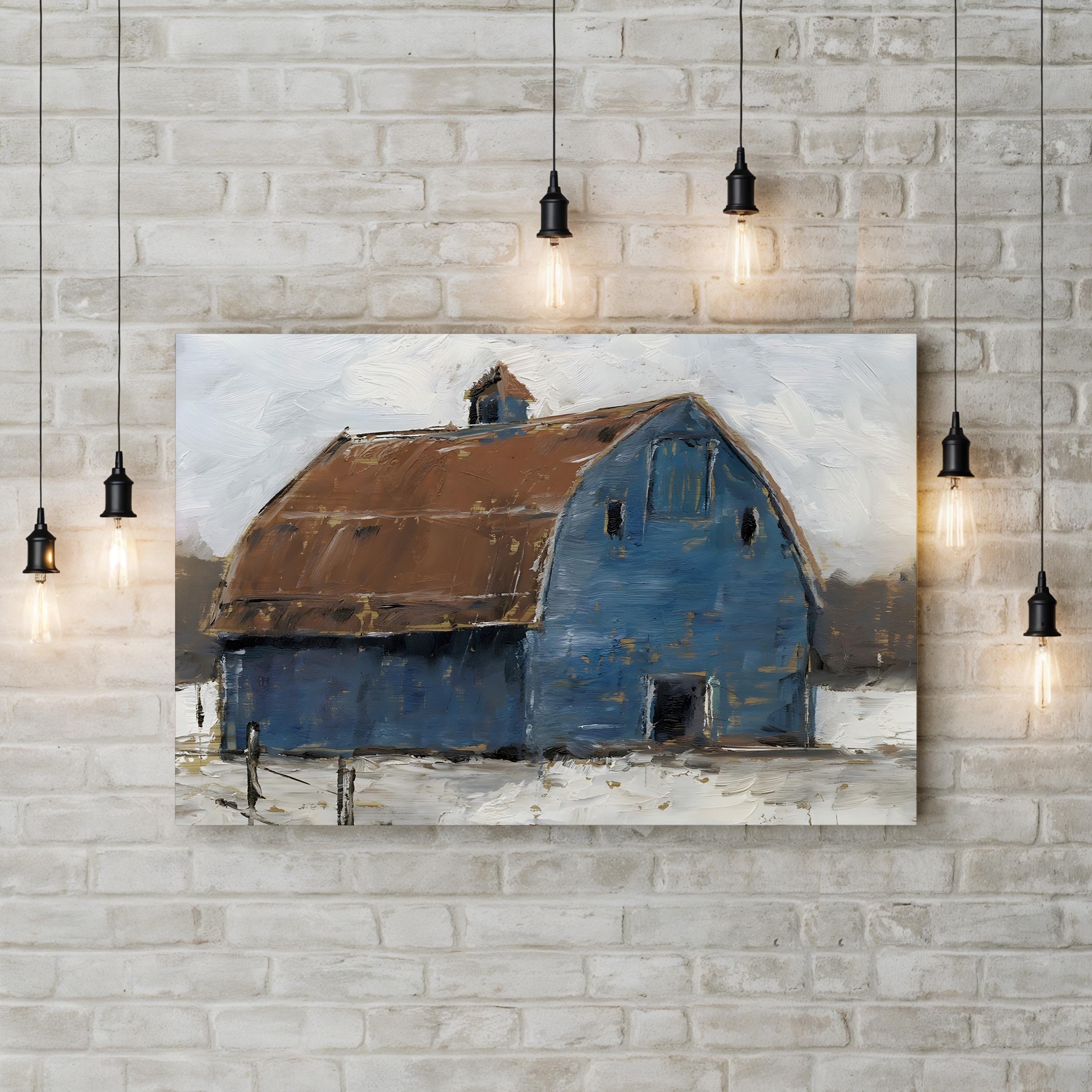Blue Barn I Wall Art by Ethan Harper – Farmhouse Rural Landscape Canvas