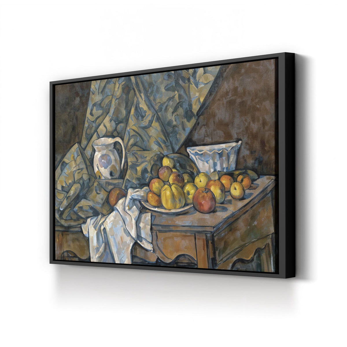 Still Life with Apples and Peaches by Paul Cézanne canvas print in black frame
