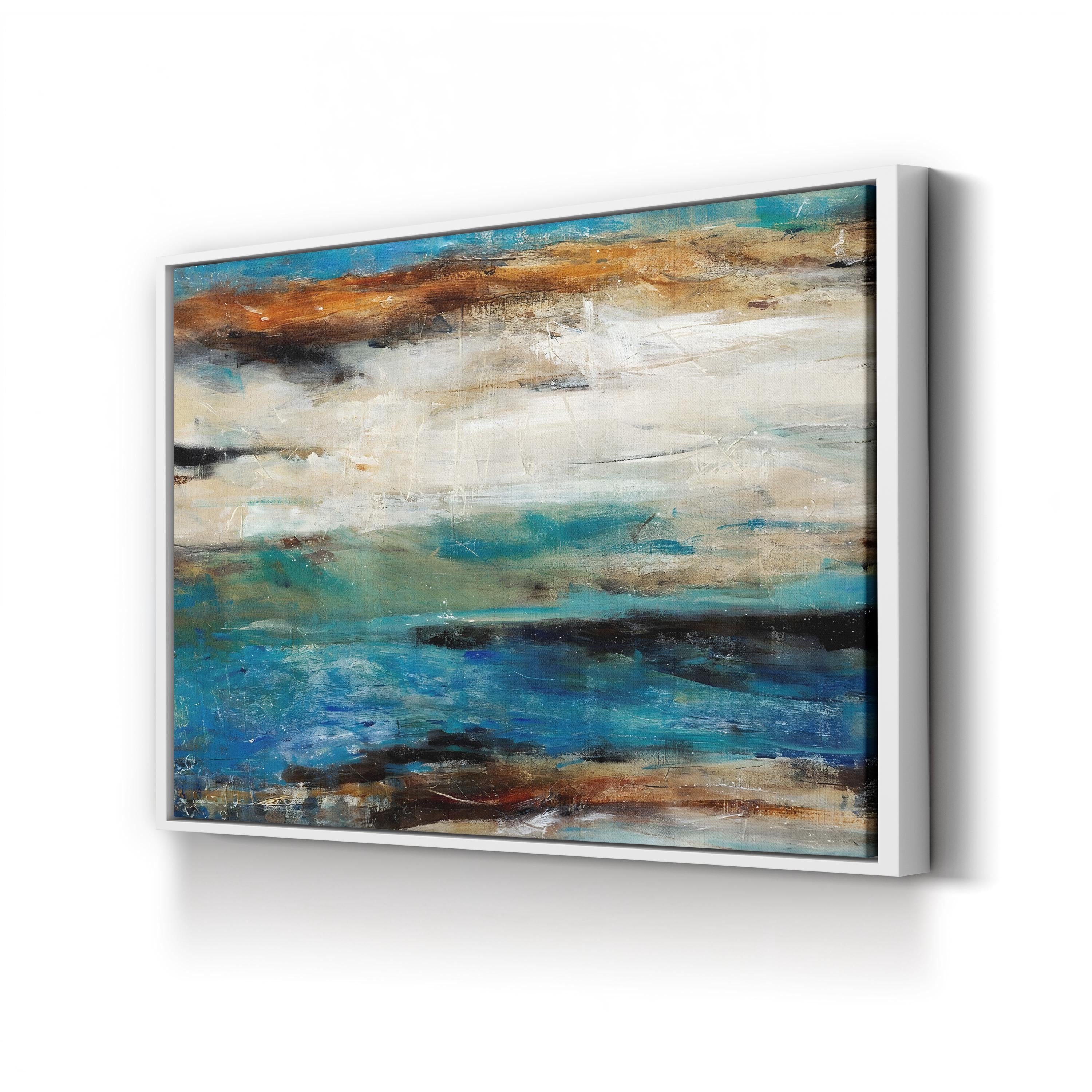 Blue Horizon Handpainted Abstract – Period Illustration Wall Art | Nature-Inspired Canvas Print