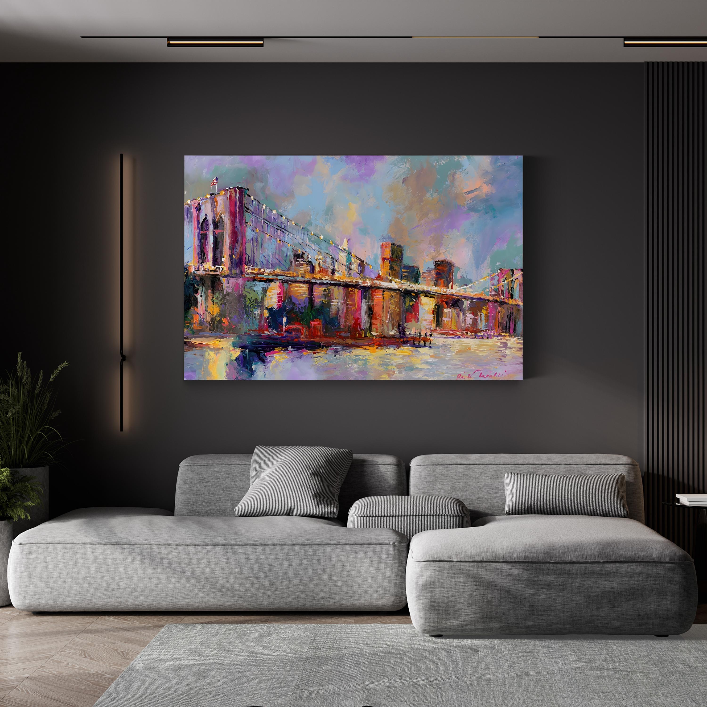 Brooklyn Bridge Wall Art by Richard Wallich – Contemporary Abstract New York Cityscape Canvas