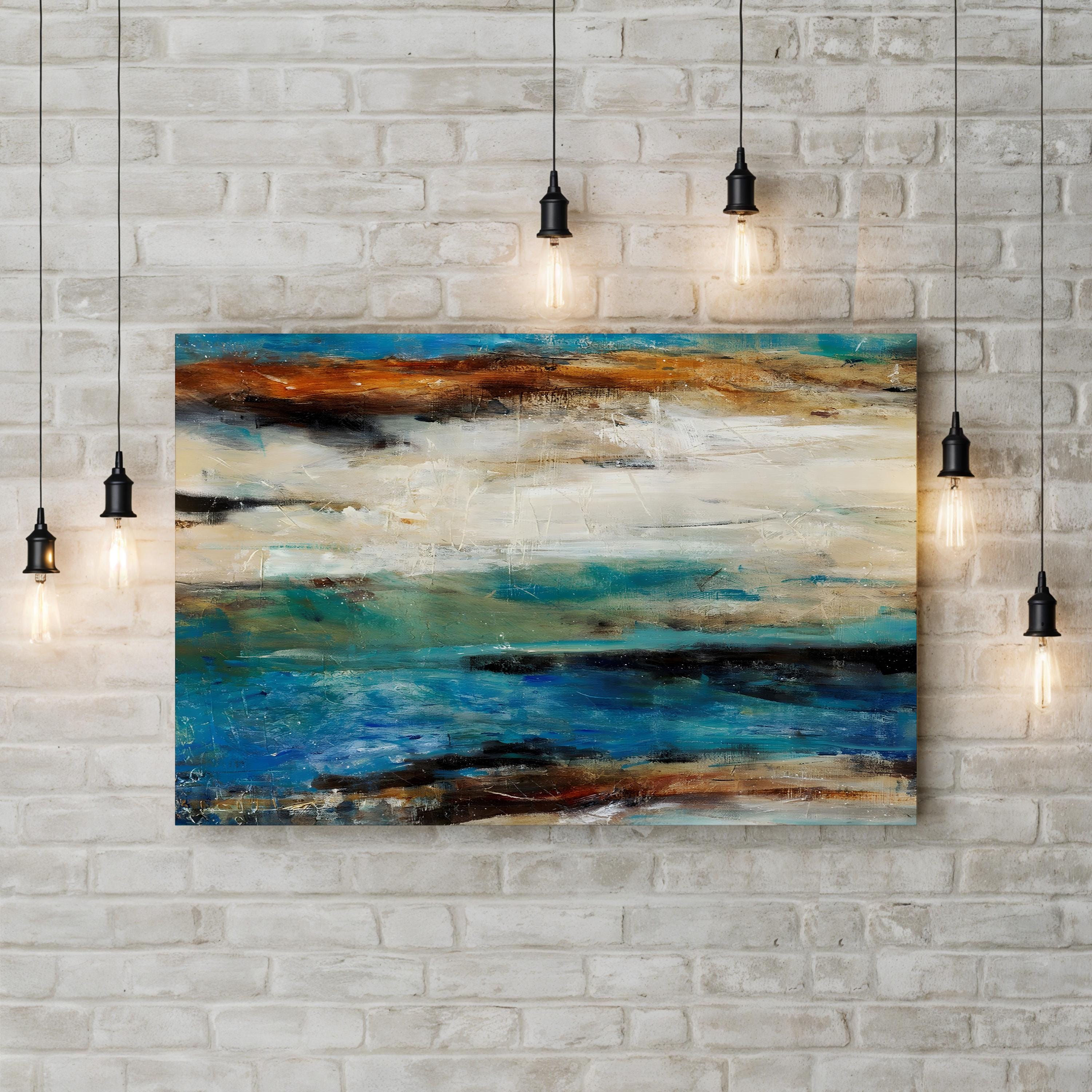 Blue Horizon Handpainted Abstract – Period Illustration Wall Art | Nature-Inspired Canvas Print