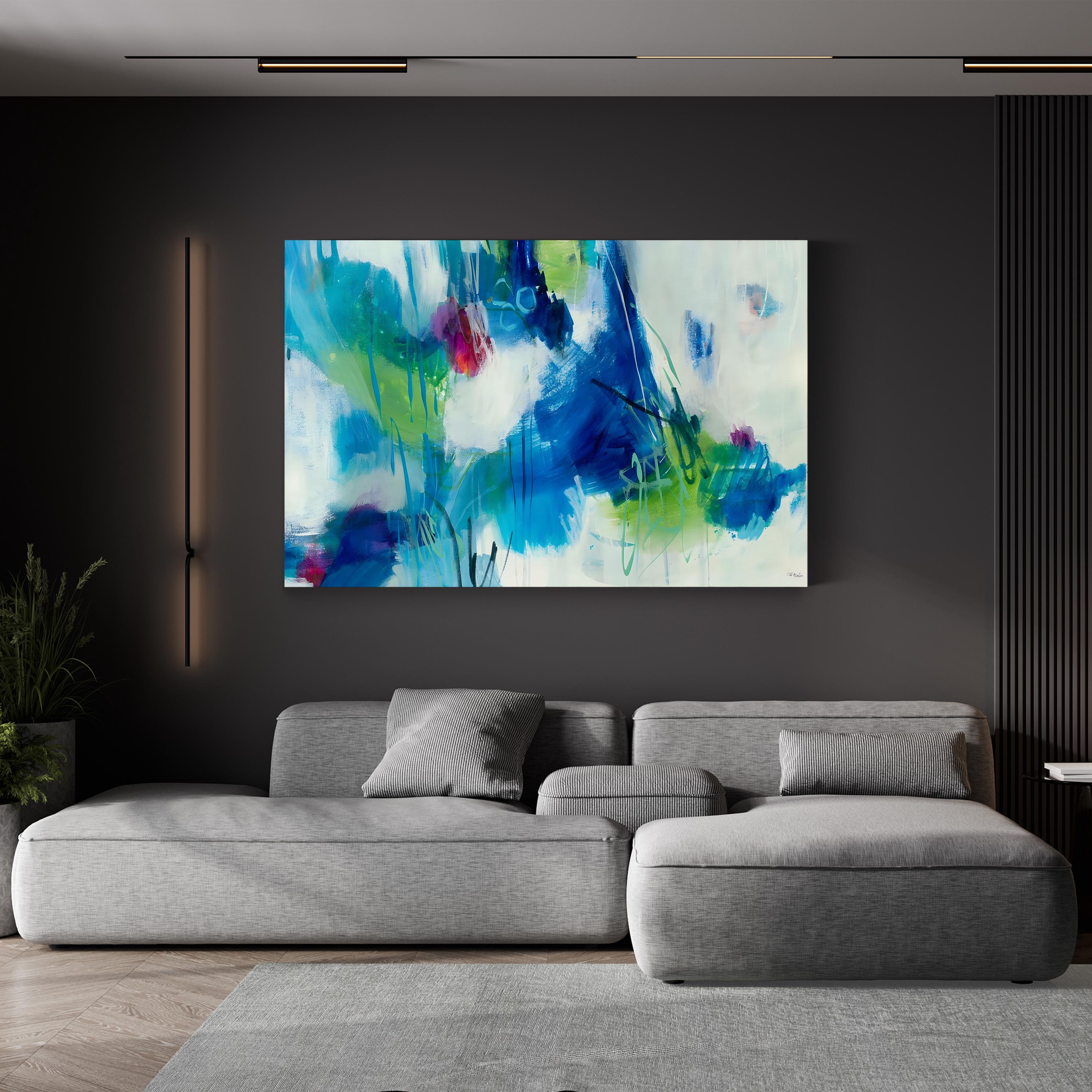 Burst of Rain by Jill Martin canvas print displayed in a modern living room