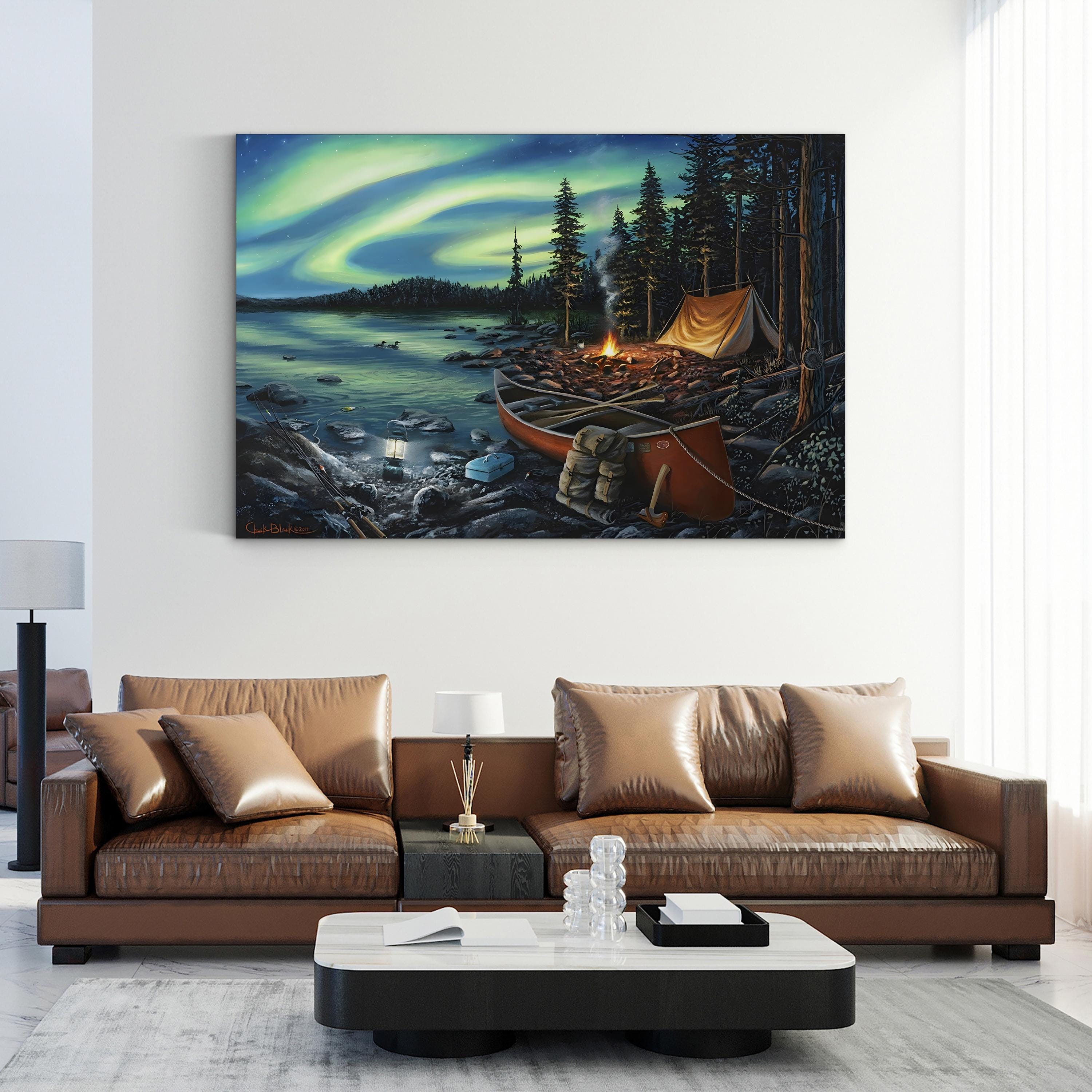 Campfire Memories – Contemporary Northern Lights Landscape Wall Art by Chuck Black