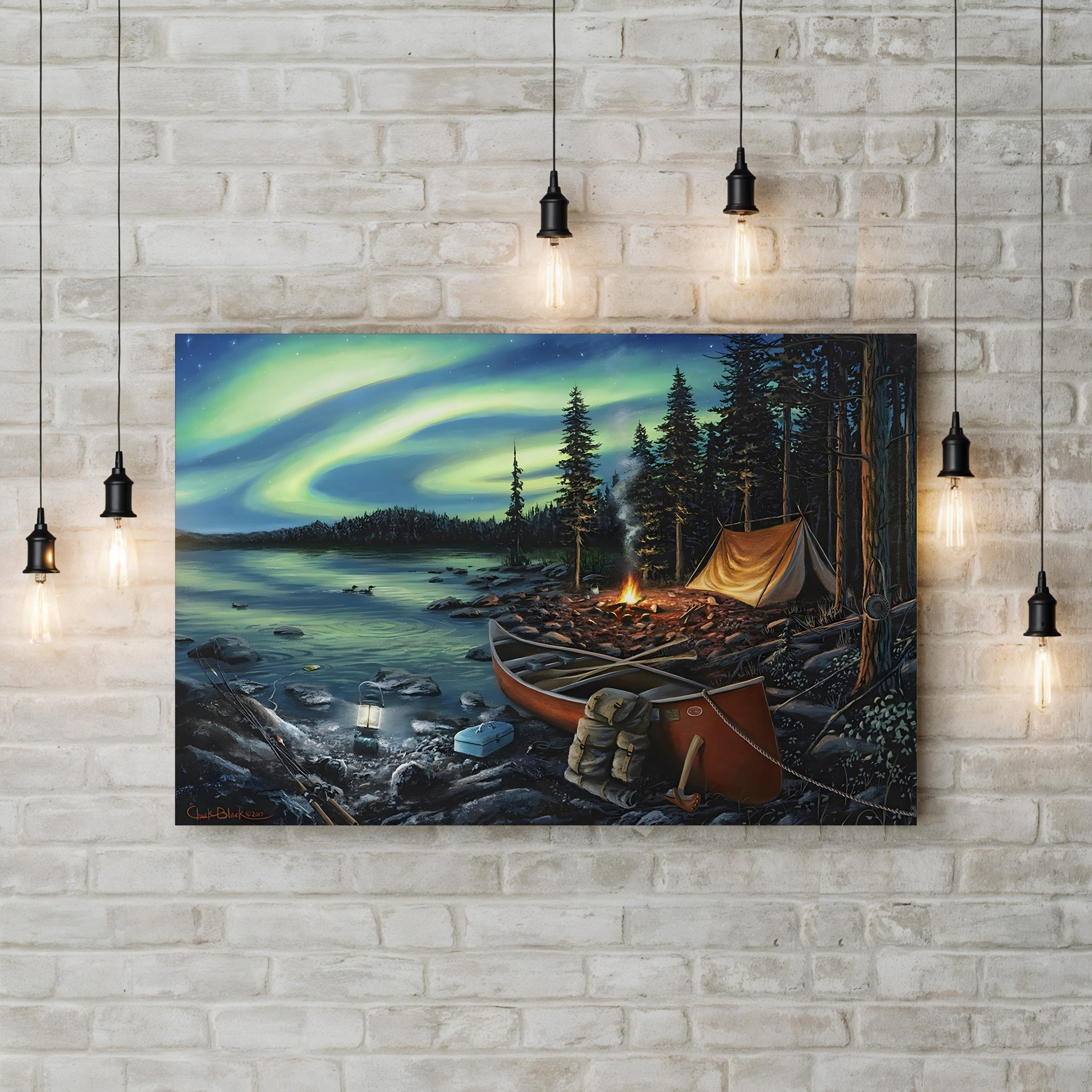 Campfire Memories – Contemporary Northern Lights Landscape Wall Art by Chuck Black