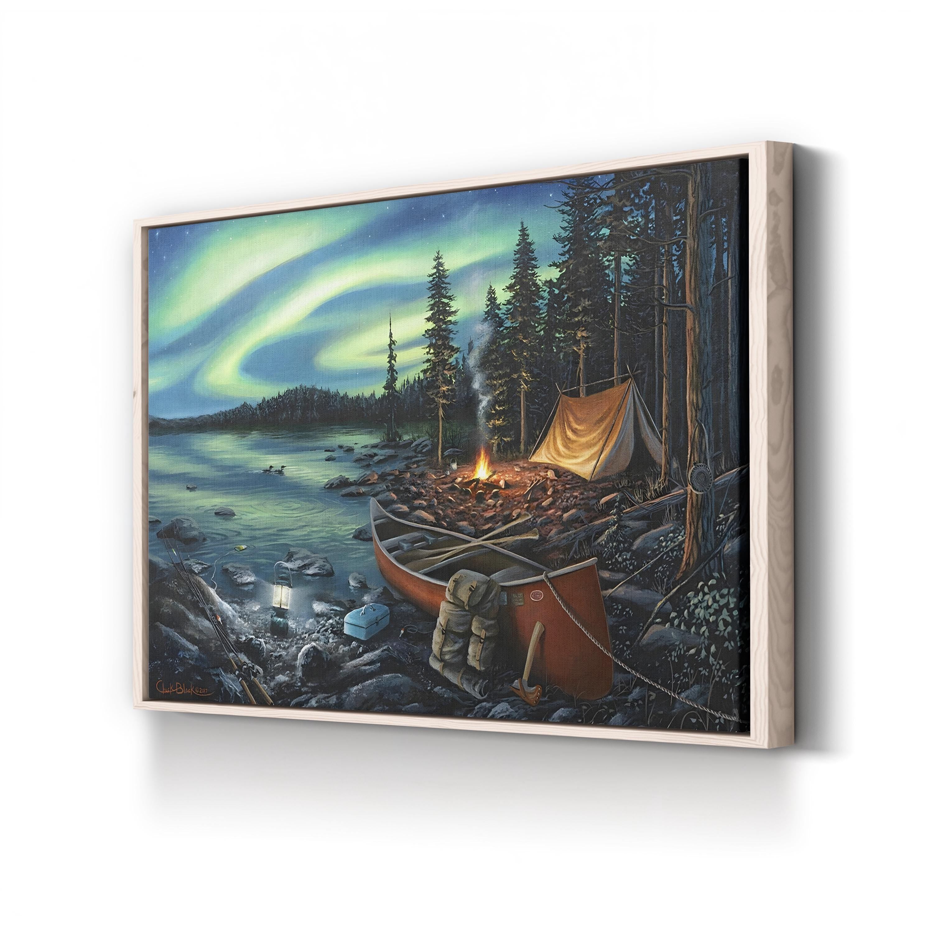 Campfire Memories – Contemporary Northern Lights Landscape Wall Art by Chuck Black