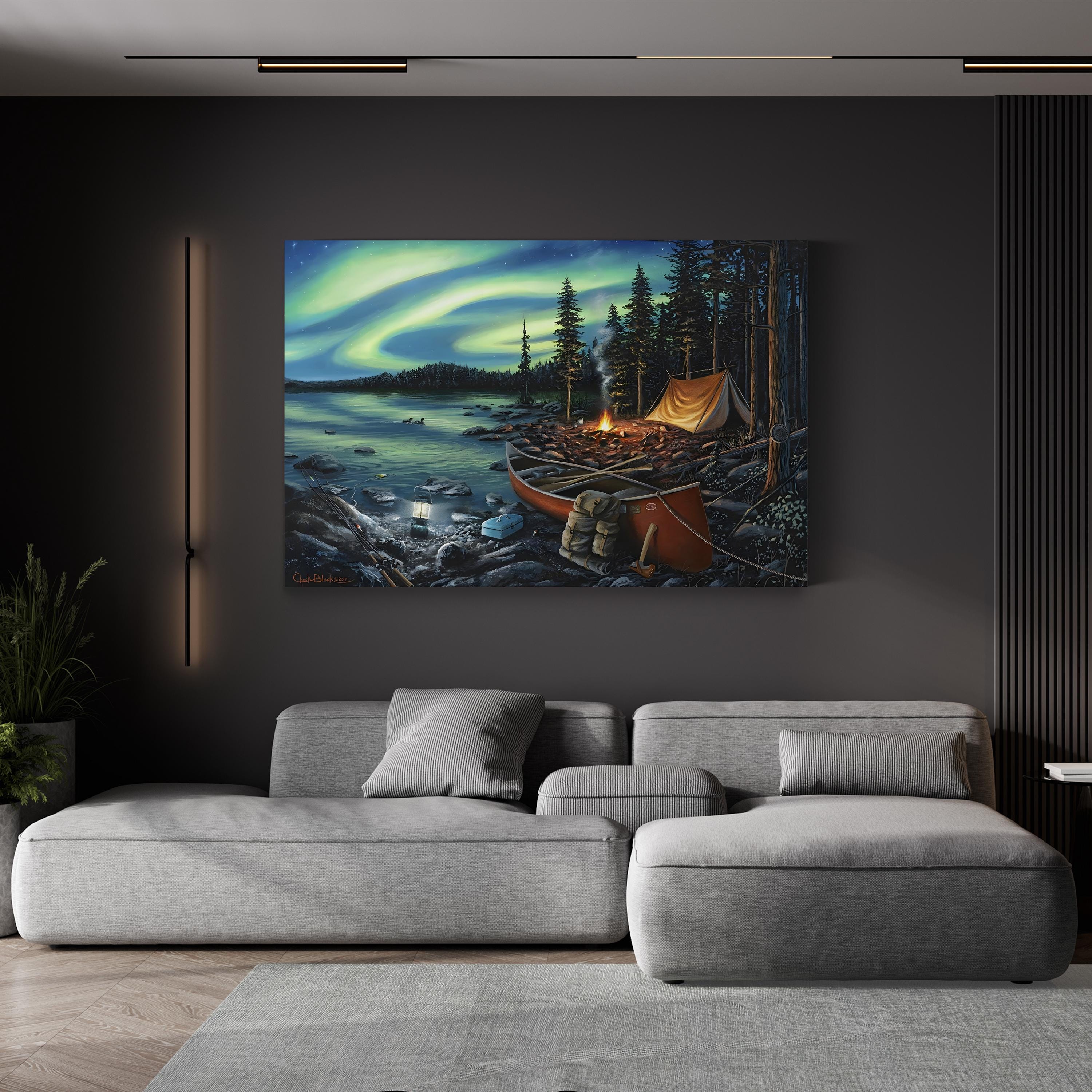 Campfire Memories – Contemporary Northern Lights Landscape Wall Art by Chuck Black
