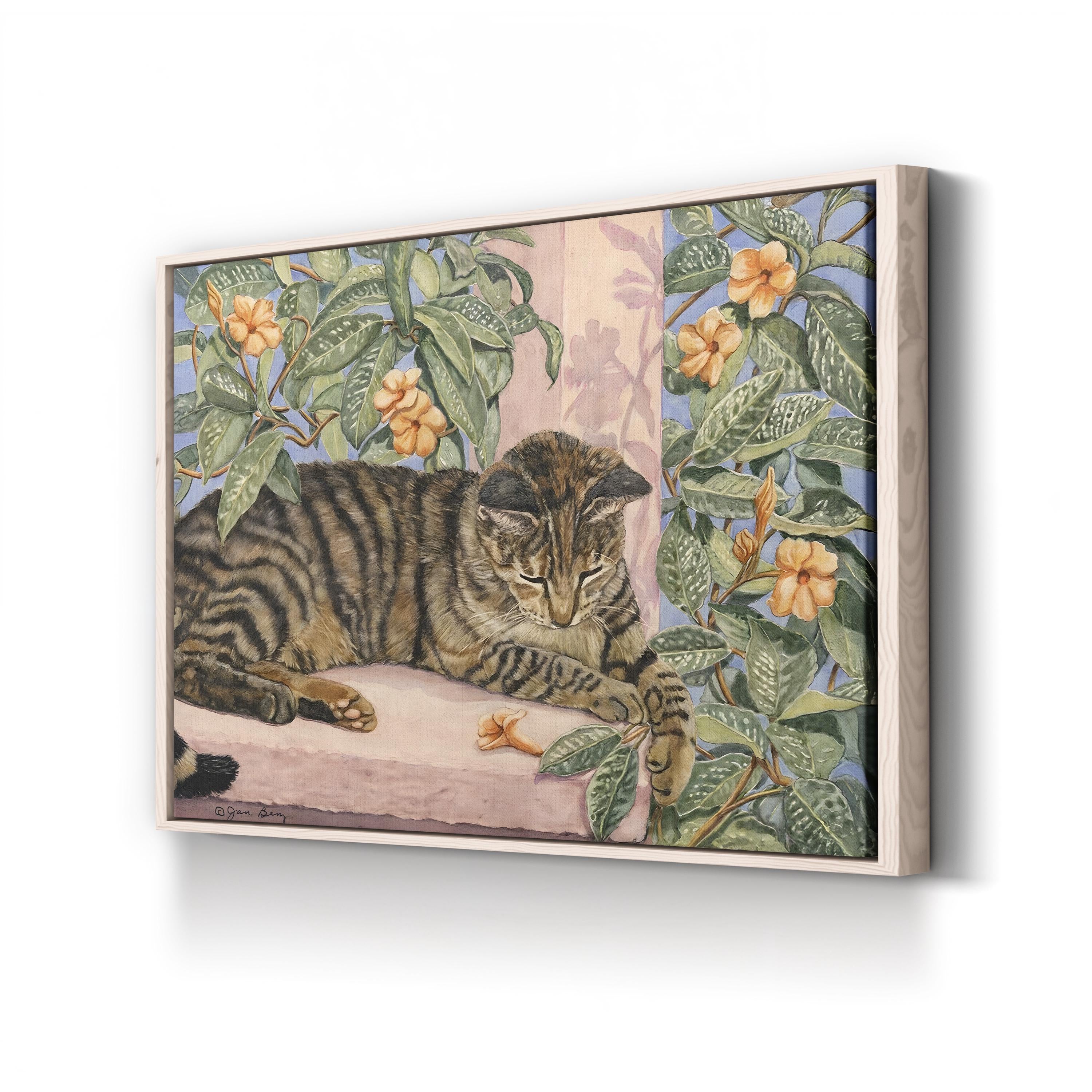 Caribbean Cat Wall Art by Jan Benz | Contemporary Floral Animal Illustration Canvas