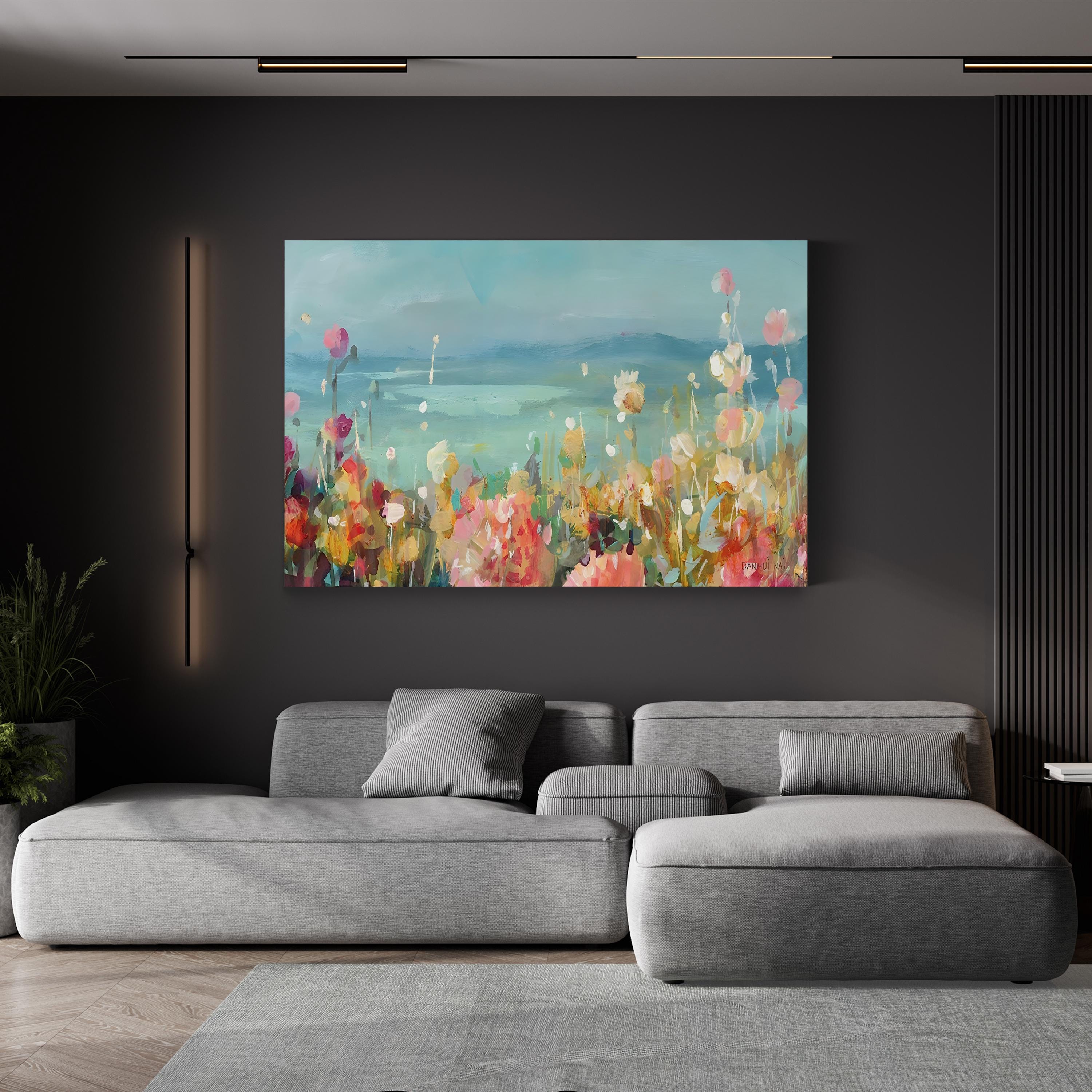 Coastal Dahlias Crop | Contemporary Floral Botanical Wall Art by Danhui Nai