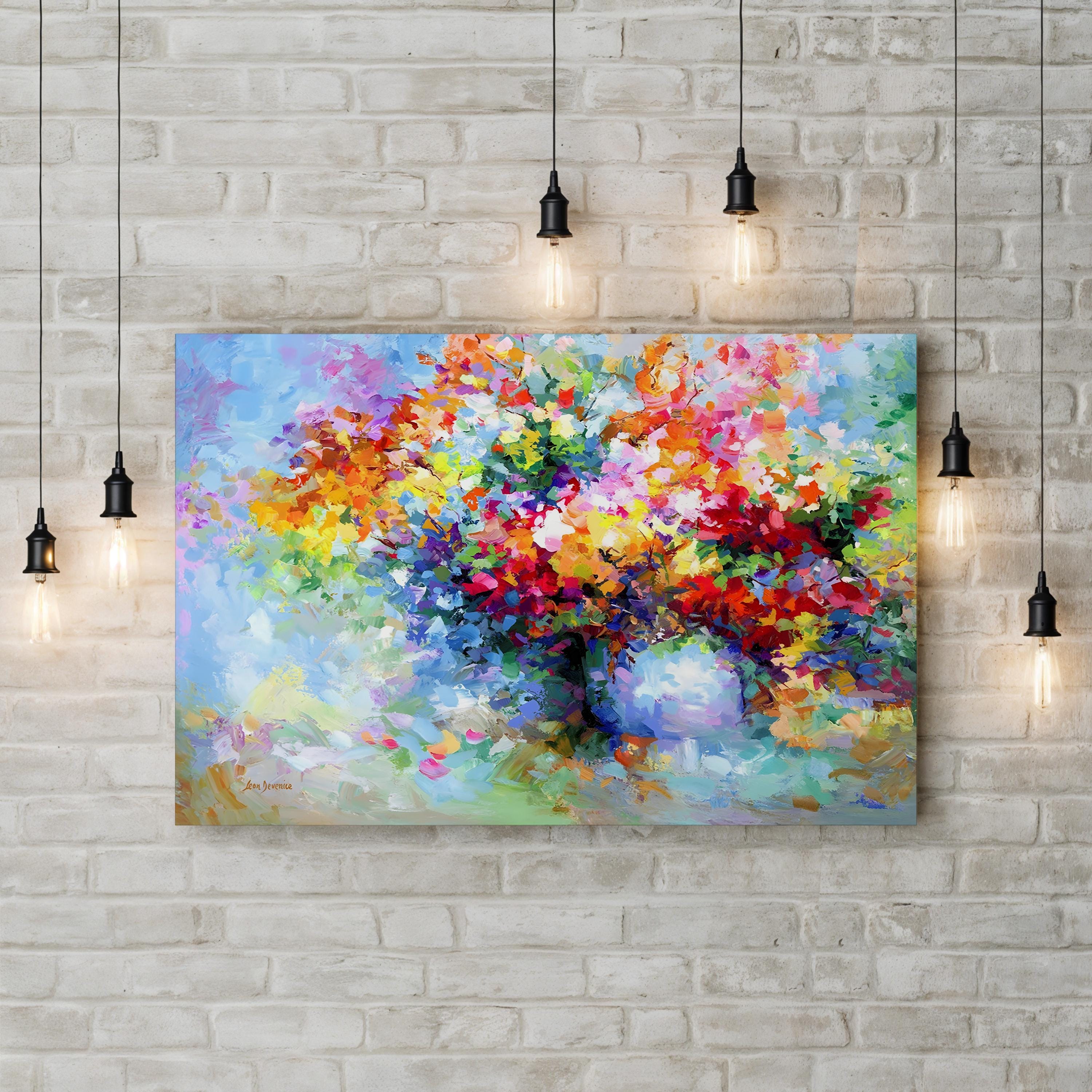Vibrant and Colorful Floral Canvas Art by by Leon Devenice