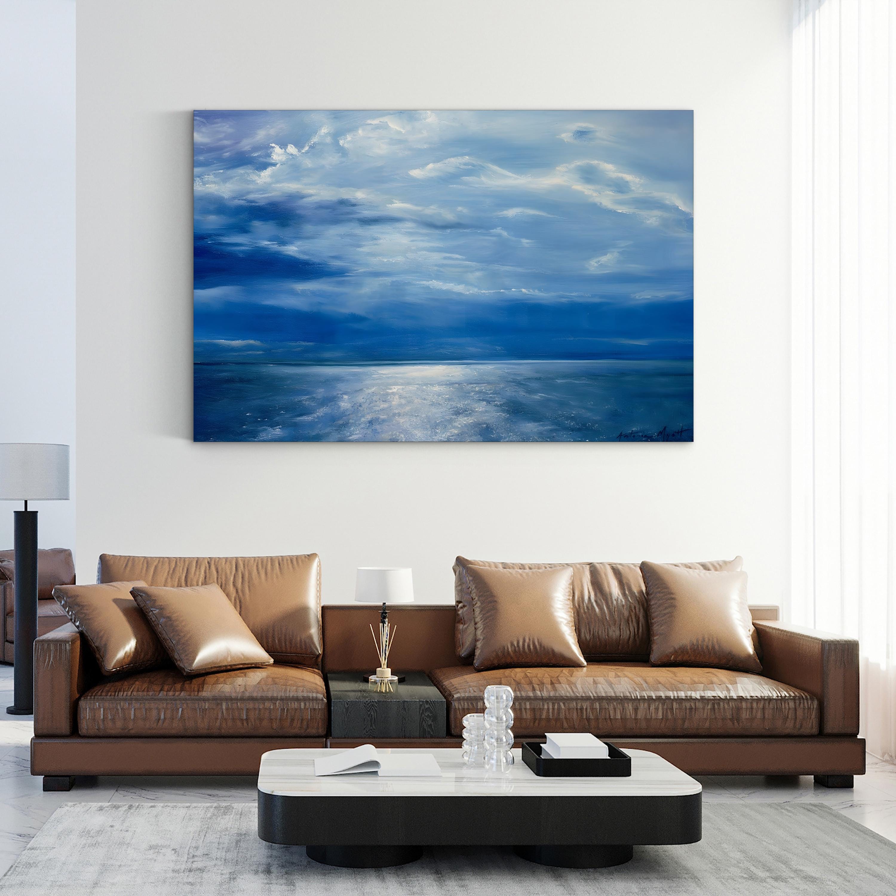 Deep Blue Sea (2001) – Framed Contemporary Ocean Horizon Canvas Art by Antonia Myatt