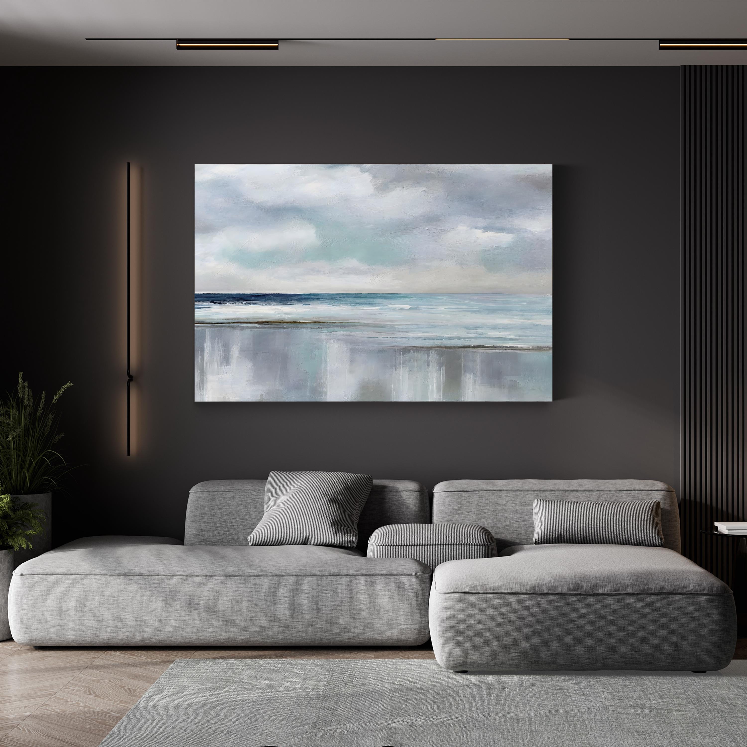 Cyan Sunrise – Contemporary Coastal Abstract Ocean Wall Art by Nan Art