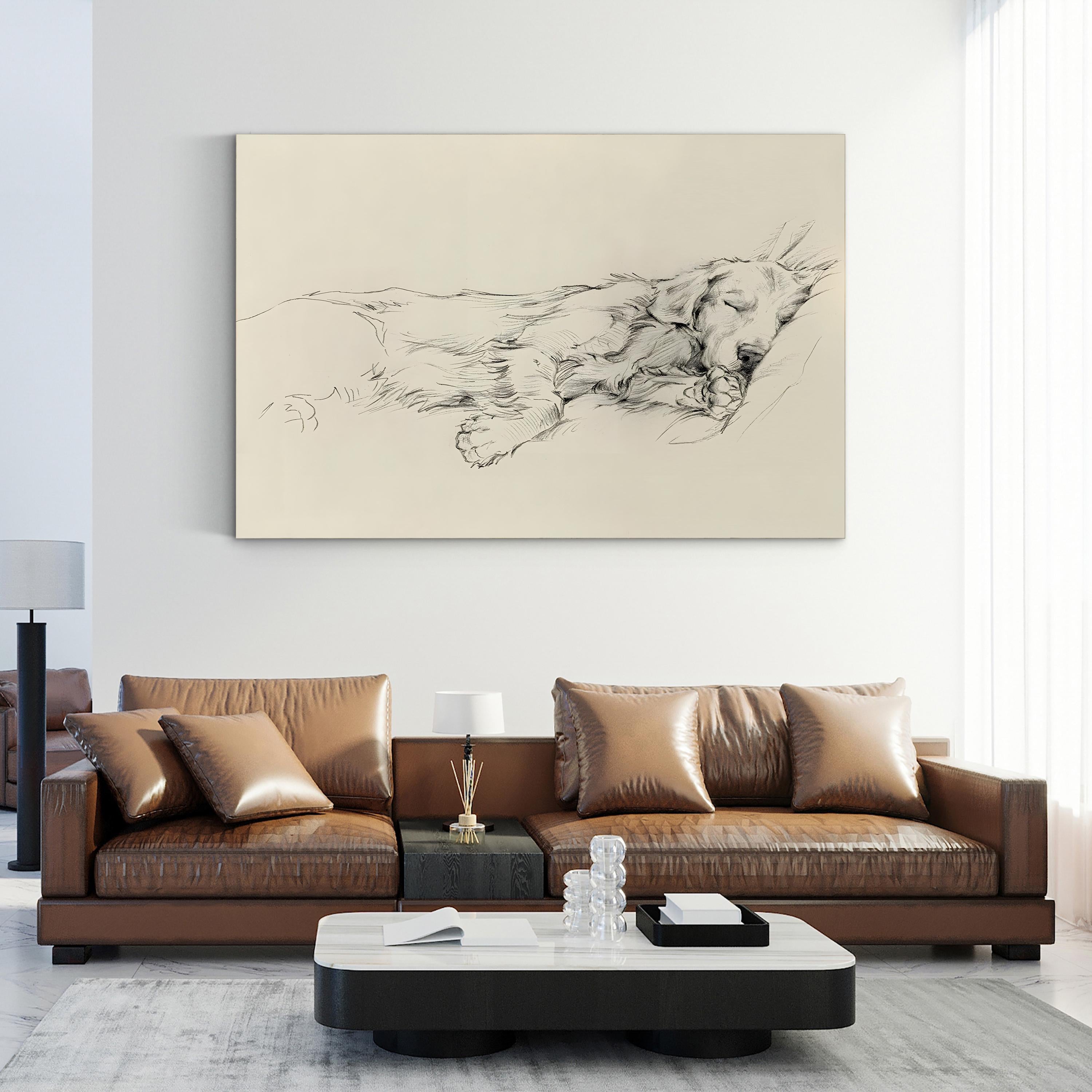 Dog Days III Wall Art – Minimalist Pencil Dog Sketch by Ethan Harper