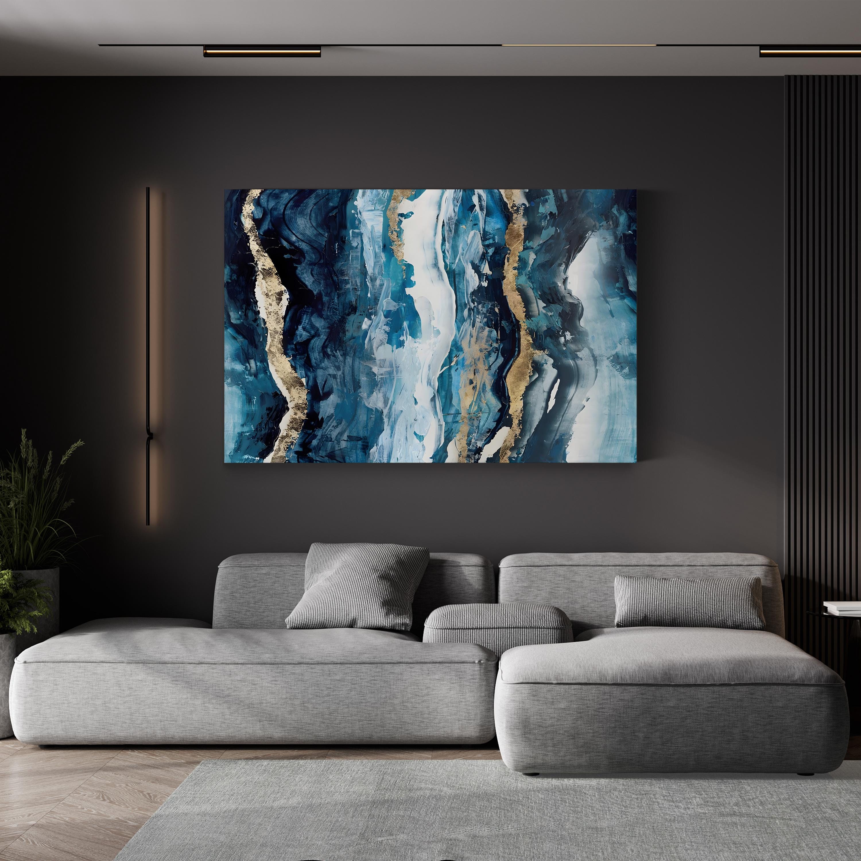 Effectus I Blue & Gold Abstract – Isabelle Z Wall Art | Contemporary Abstract Canvas Print