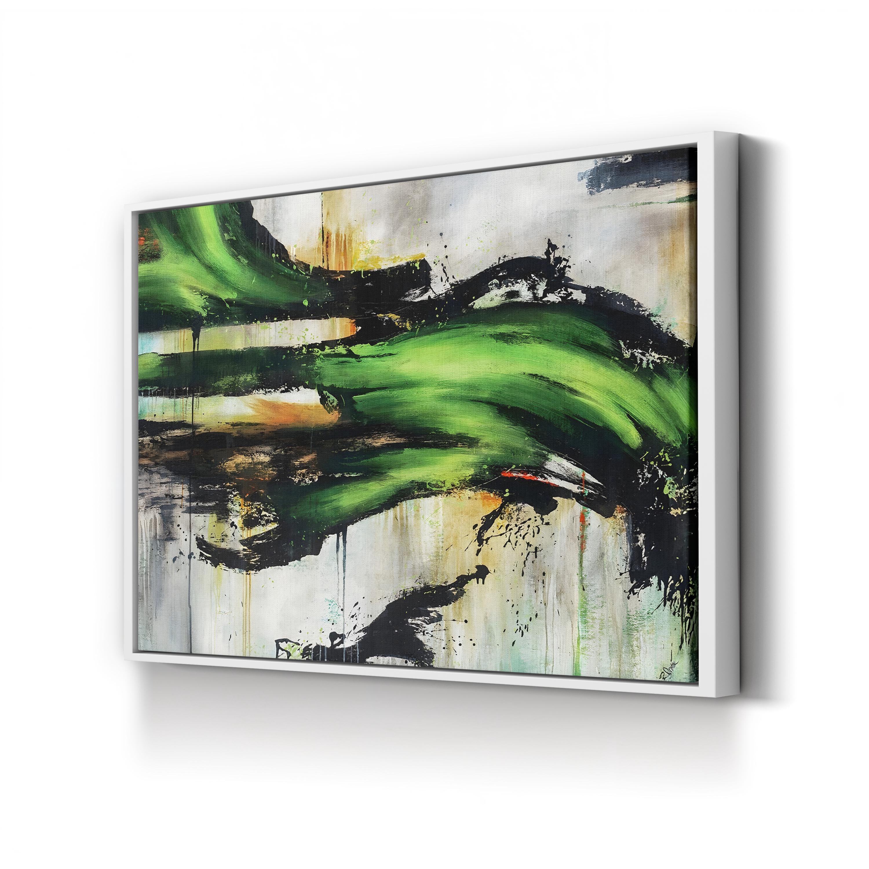 Emerald Splash canvas print in white frame