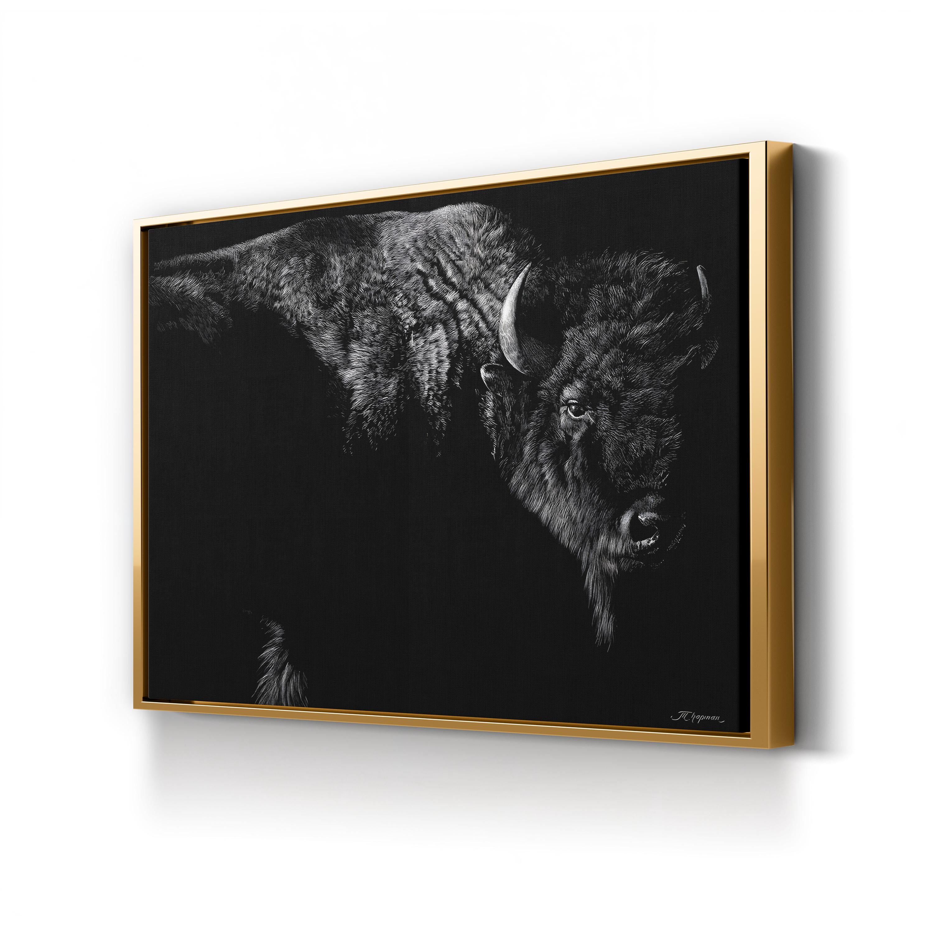 Enduring Wall Art by Julie Chapman | Black and White Bison Wildlife Canvas Print