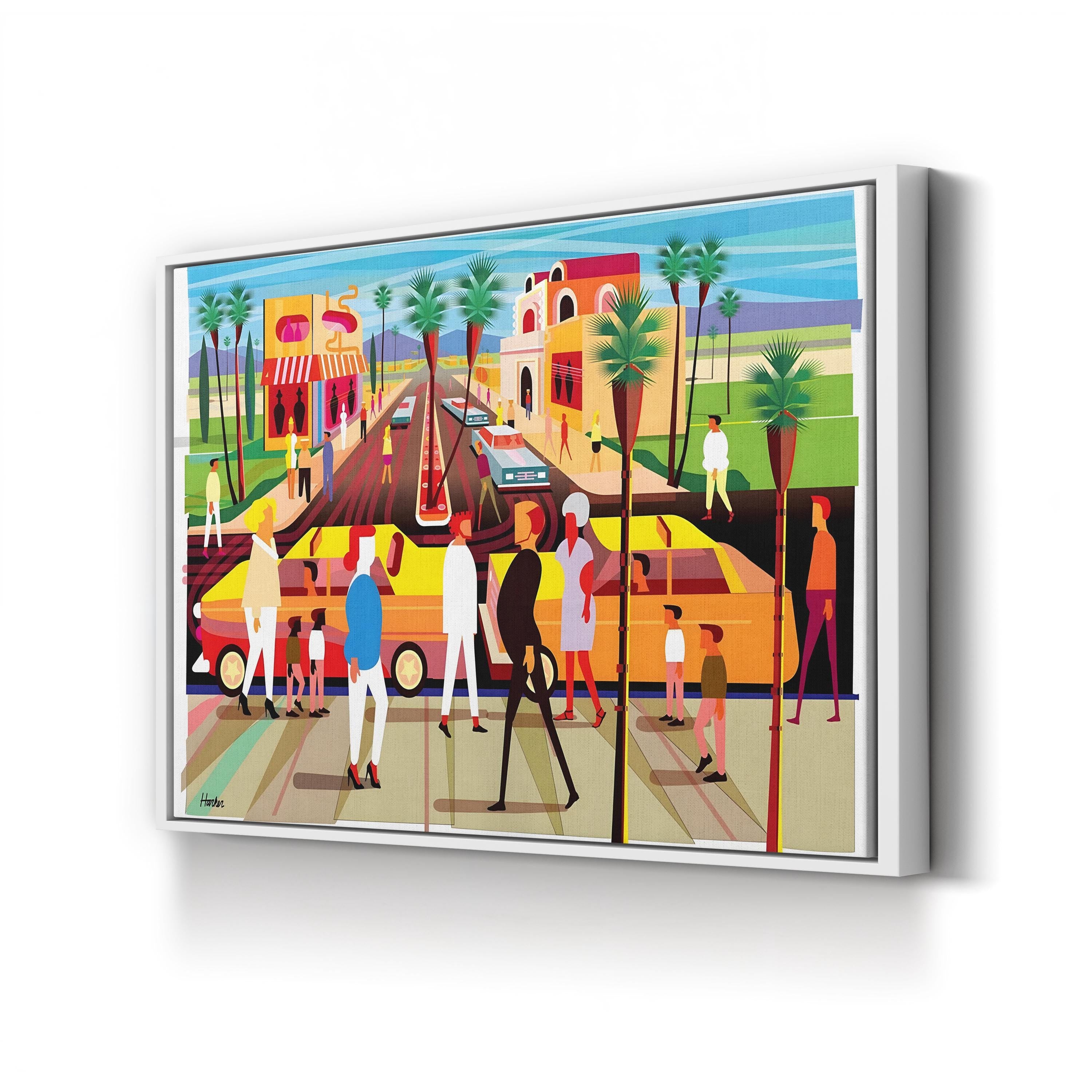 El Paseo Palm Springs Wall Art – Charles Harker | Colorful Urban Street Scene Canvas Print