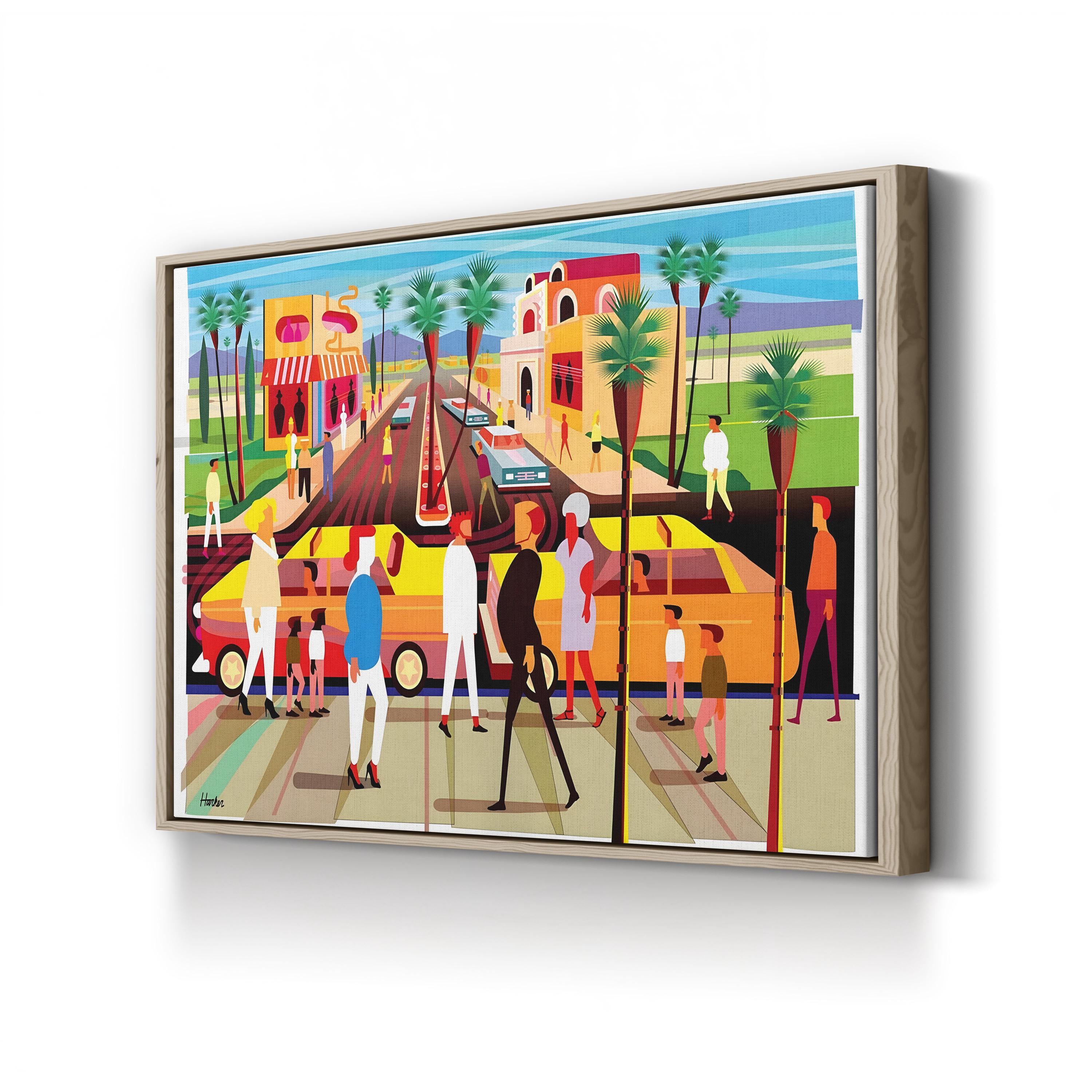 El Paseo Palm Springs Wall Art – Charles Harker | Colorful Urban Street Scene Canvas Print