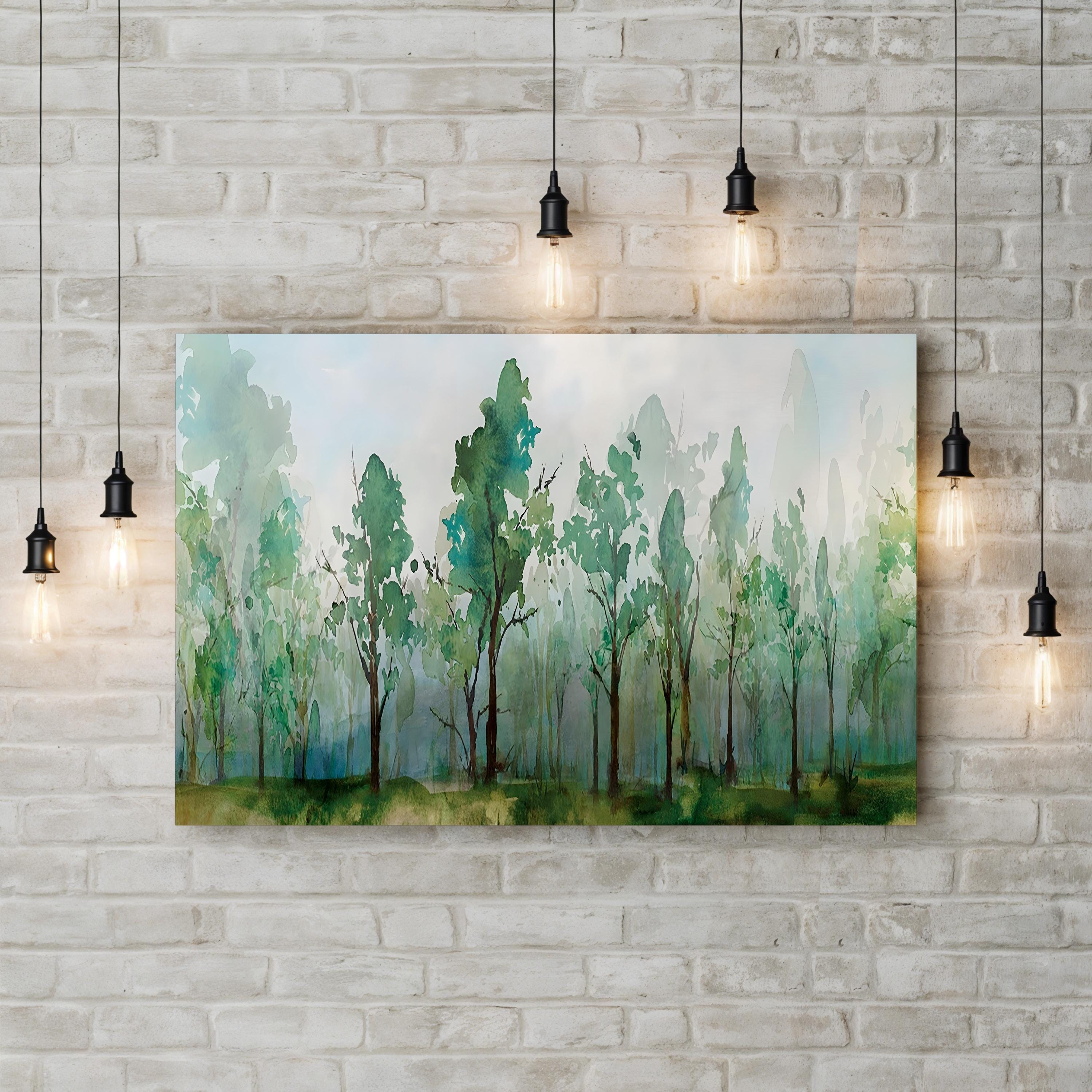 Faded Green Abstract Canvas Wall Art – Minimalist Forest Landscape by Isabelle Z