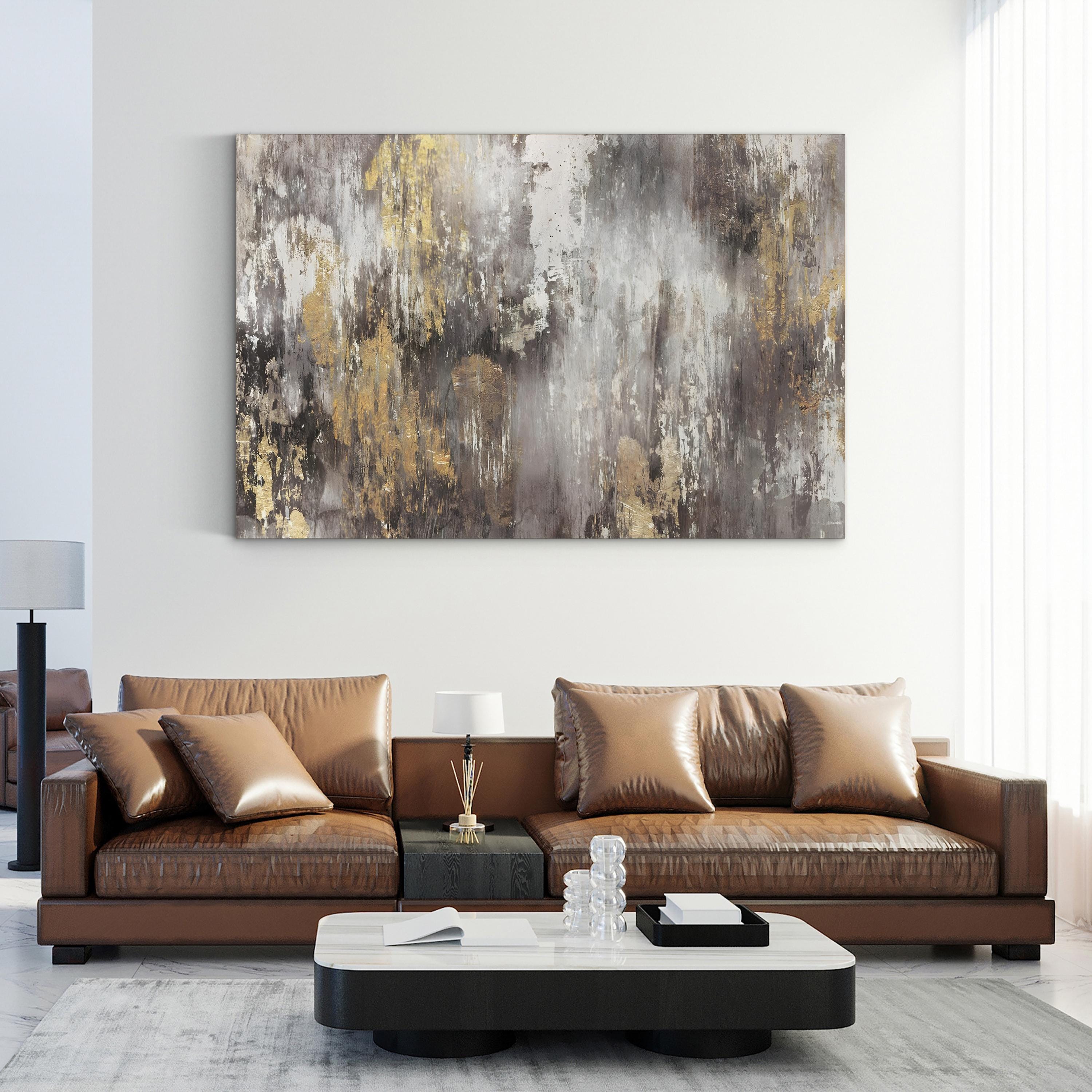 Gold Ikat Wall Art | Contemporary Abstract Ikat Pattern Canvas by PI Galerie