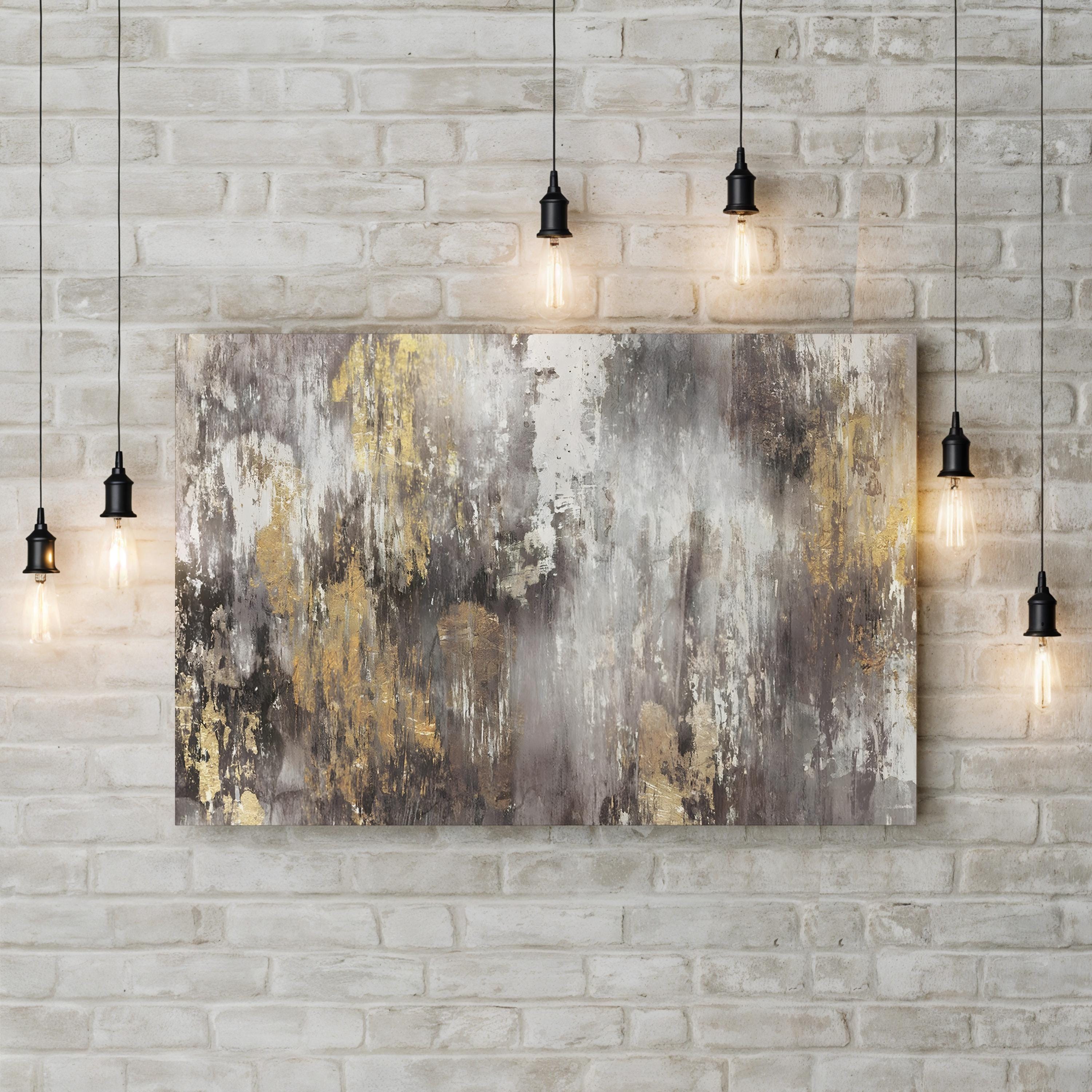 Gold Ikat Wall Art | Contemporary Abstract Ikat Pattern Canvas by PI Galerie