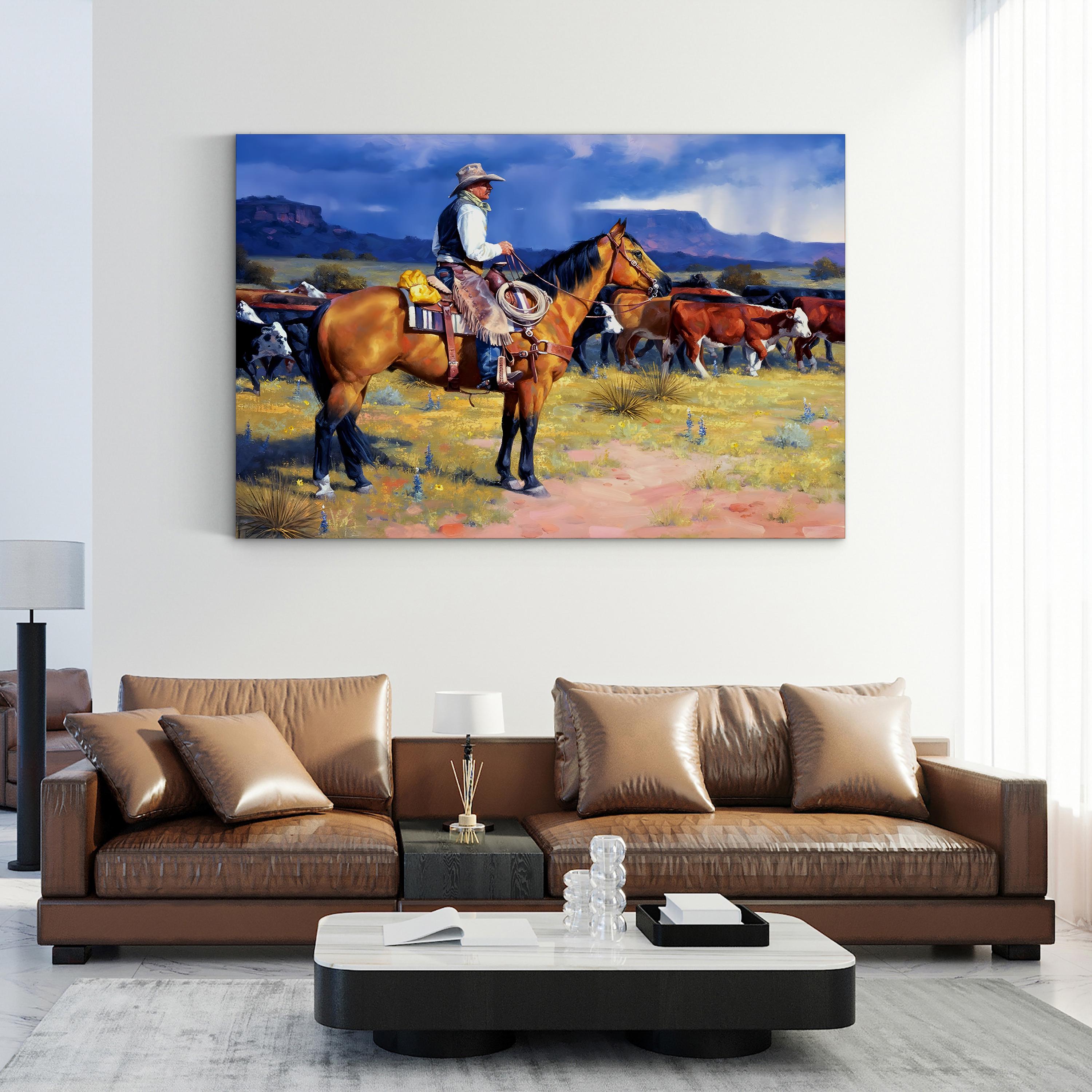 Great American Cowboy – Framed Western Landscape Canvas Art by Jack Sorenson