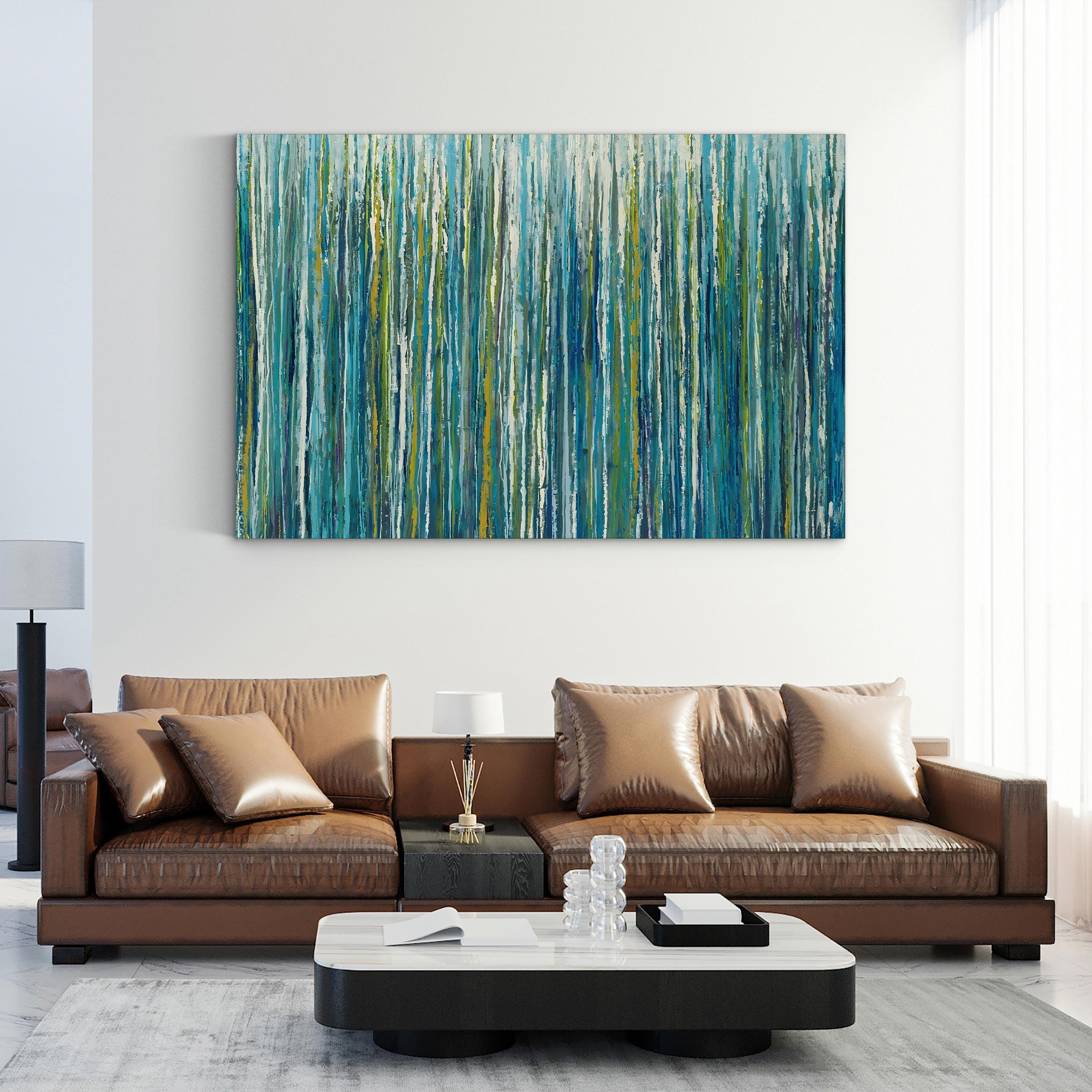 Greencicles Canvas Art by Liz Jardine – Framed Green Abstract Landscape Wall Art