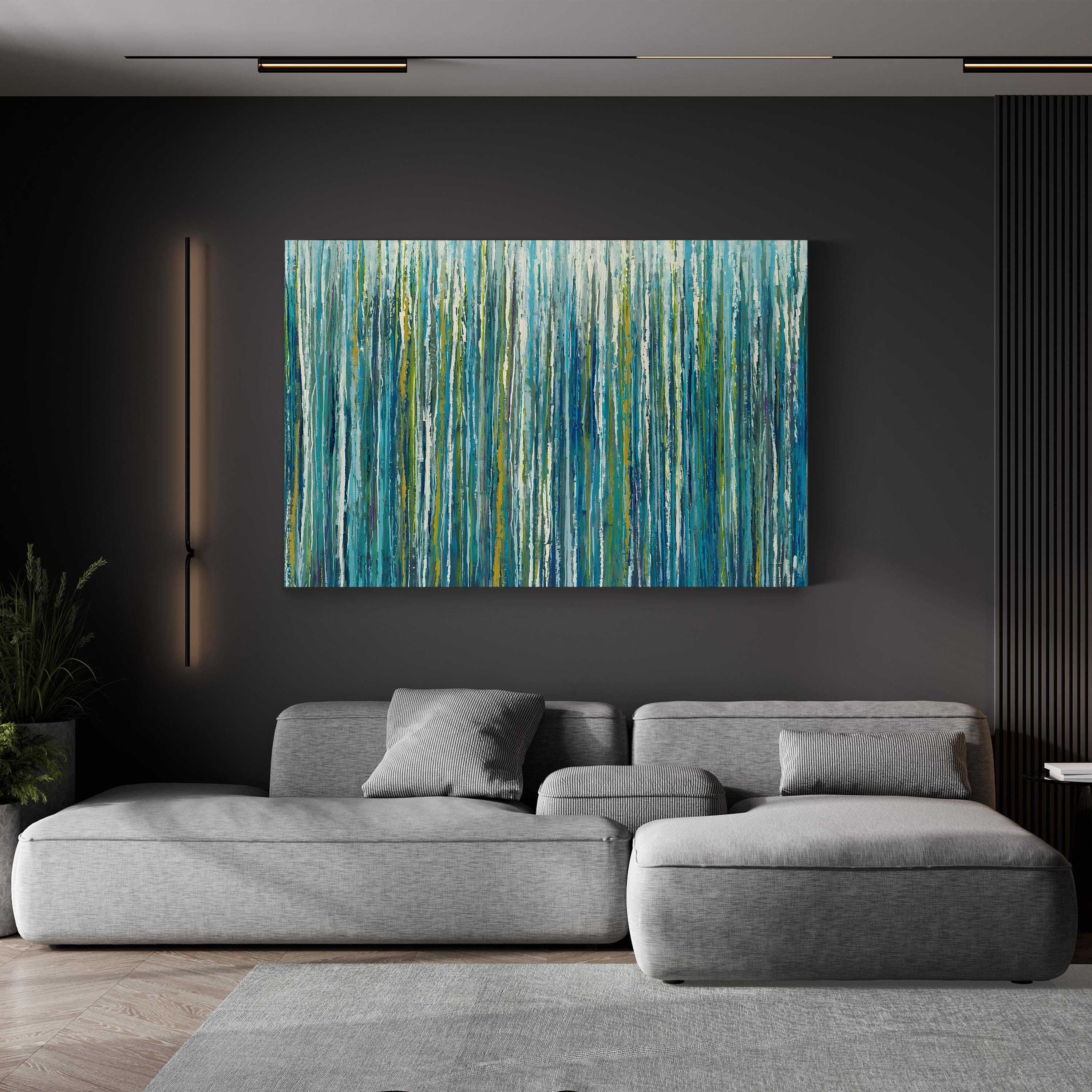 Greencicles Canvas Art by Liz Jardine – Framed Green Abstract Landscape Wall Art