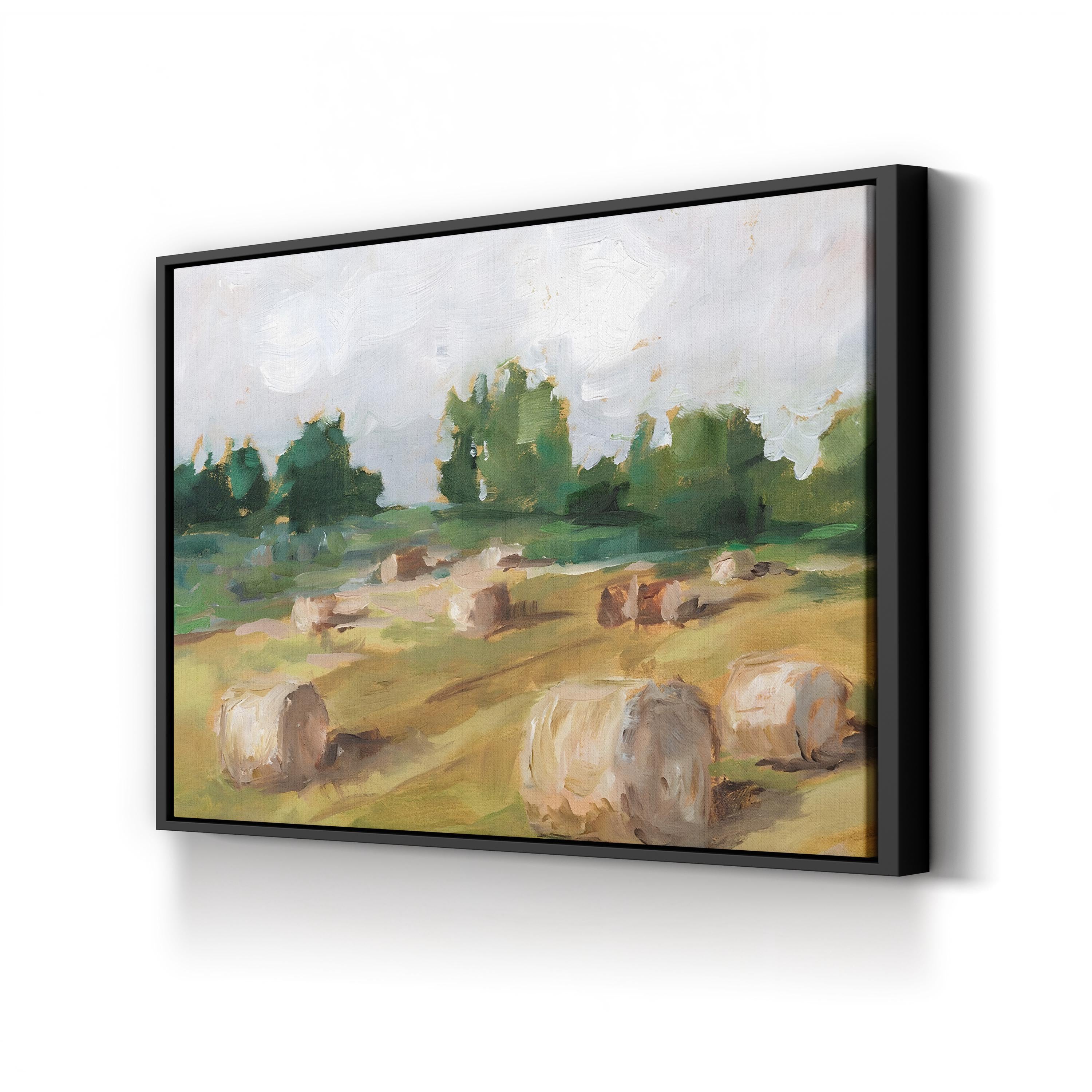 Hay Field I – Framed Golden Rural Landscape Canvas Art by Ethan Harper