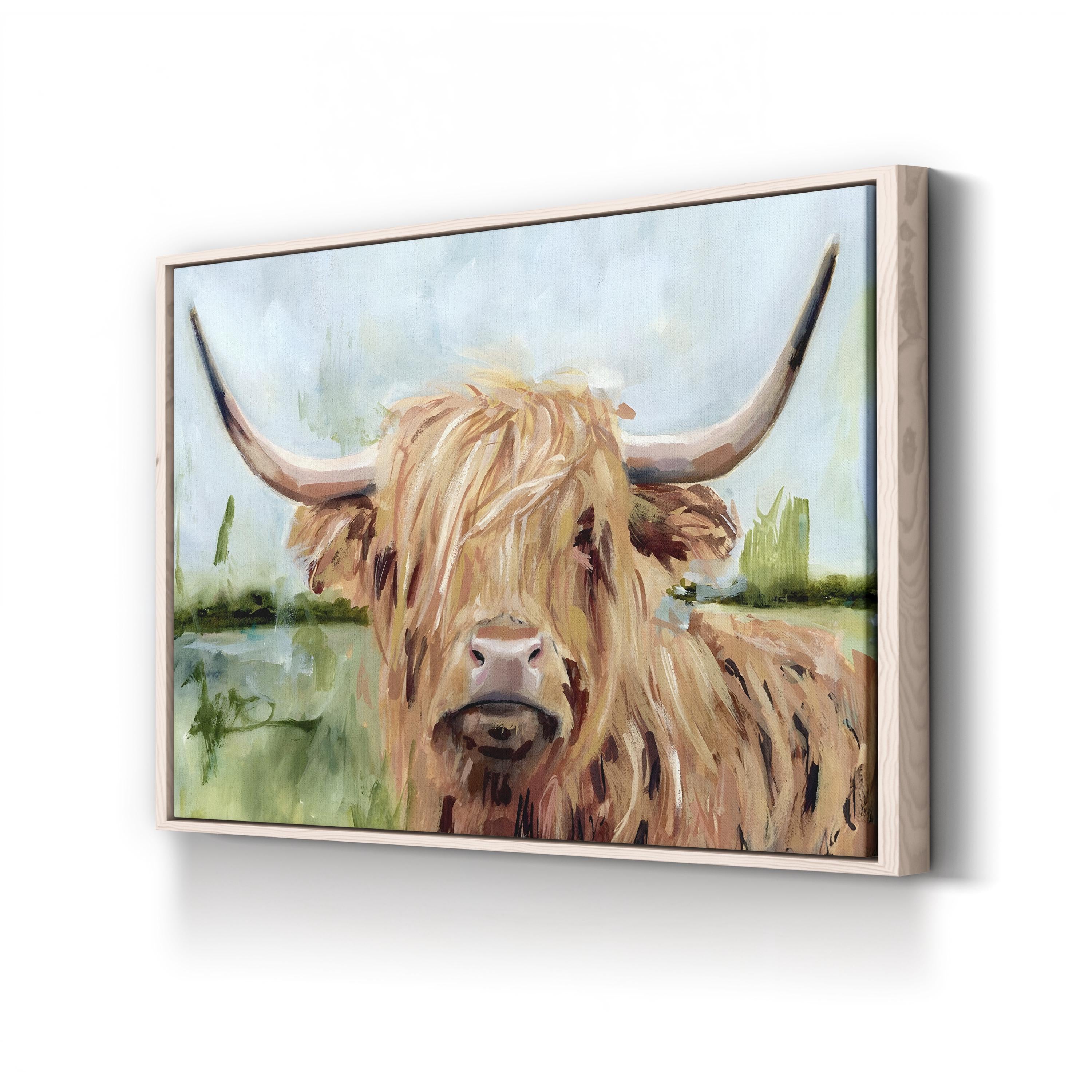 Highland Grazer I Canvas Wall Art | Framed Highland Cow Landscape by Victoria Borges