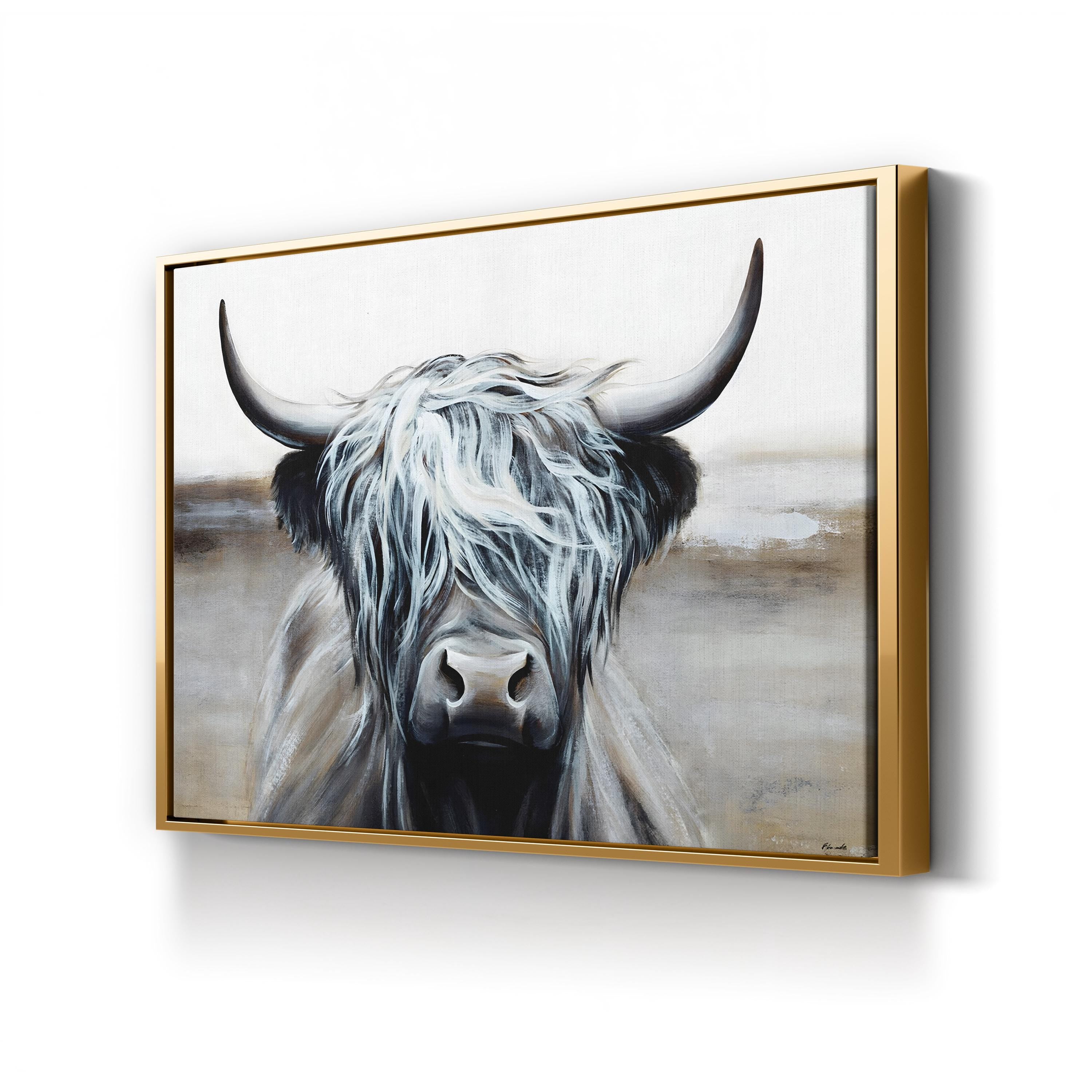 Highlighted Hair Highland Cow Canvas Wall Art | Rustic Farmhouse Animal Art by Sydney Edmunds