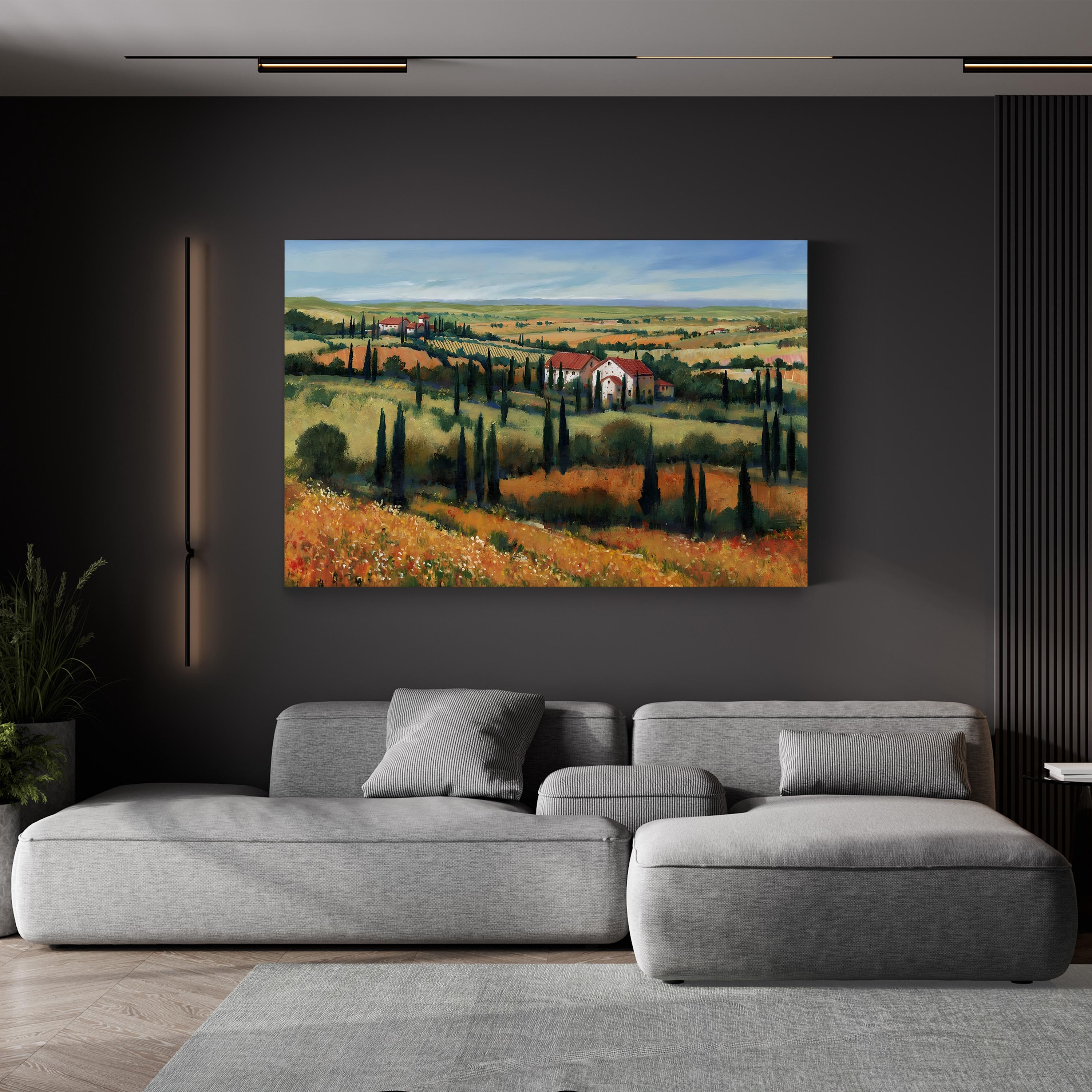 Tuscany Vineyard Canvas Art: Italy Landscape Painting, Farmhouse Wall Decor
