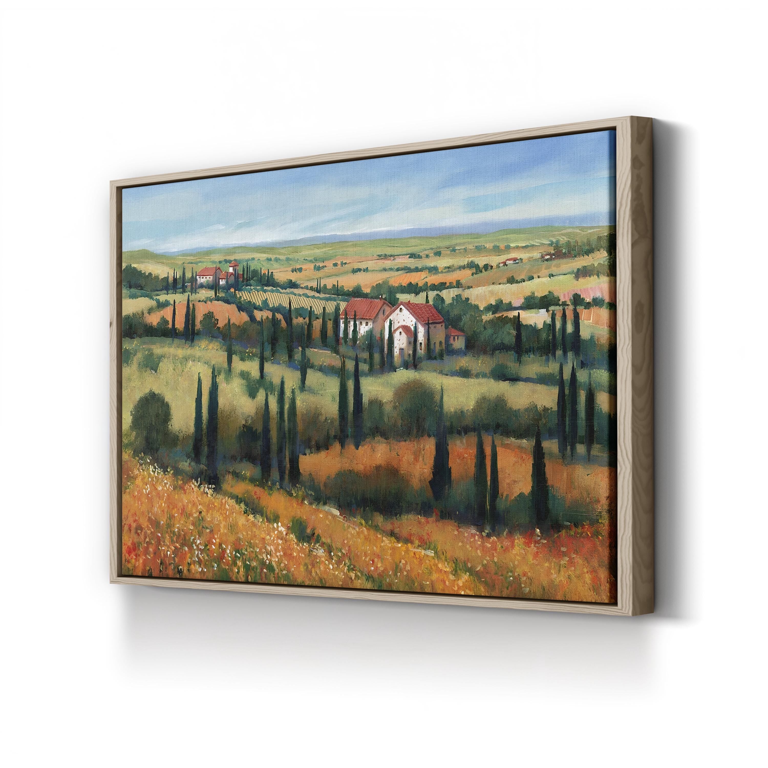 Tuscany Vineyard Canvas Art: Italy Landscape Painting, Farmhouse Wall Decor