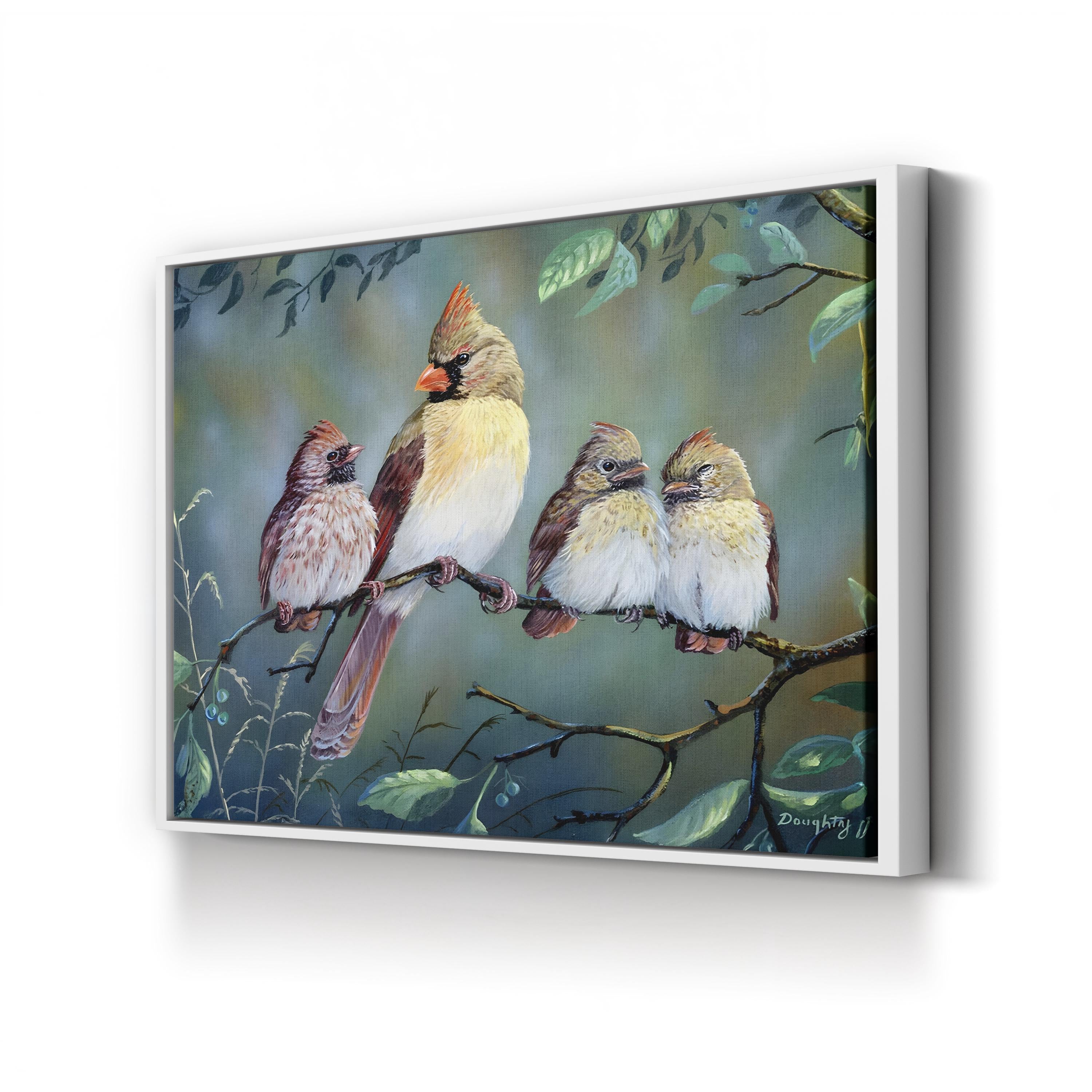 In Trouble Again Wall Art by Terry Doughty – Vintage Cardinal Bird Family Wildlife Canvas