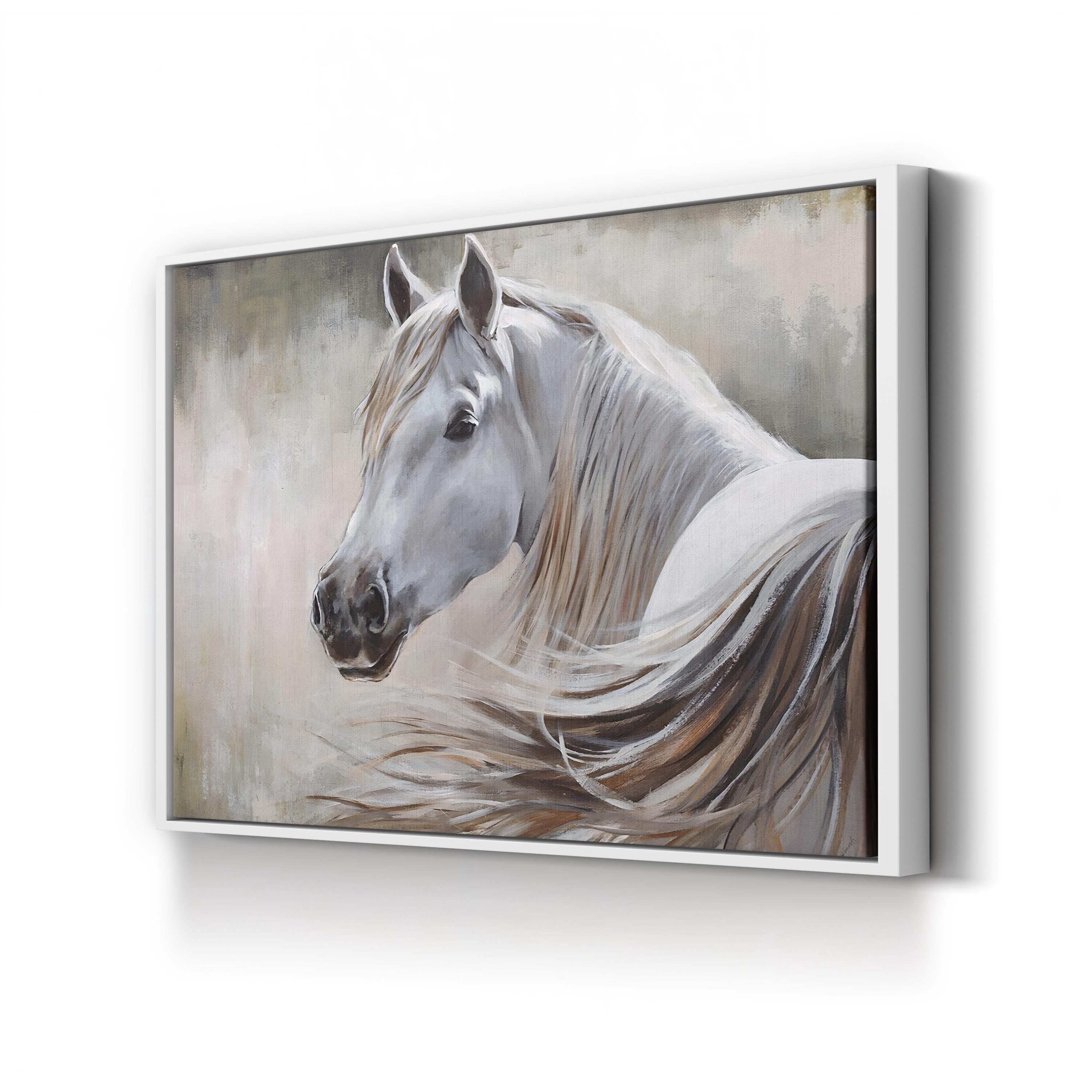 White Horse in Soft Light – Period Illustration Wall Art | Rustic Farmhouse Canvas Print