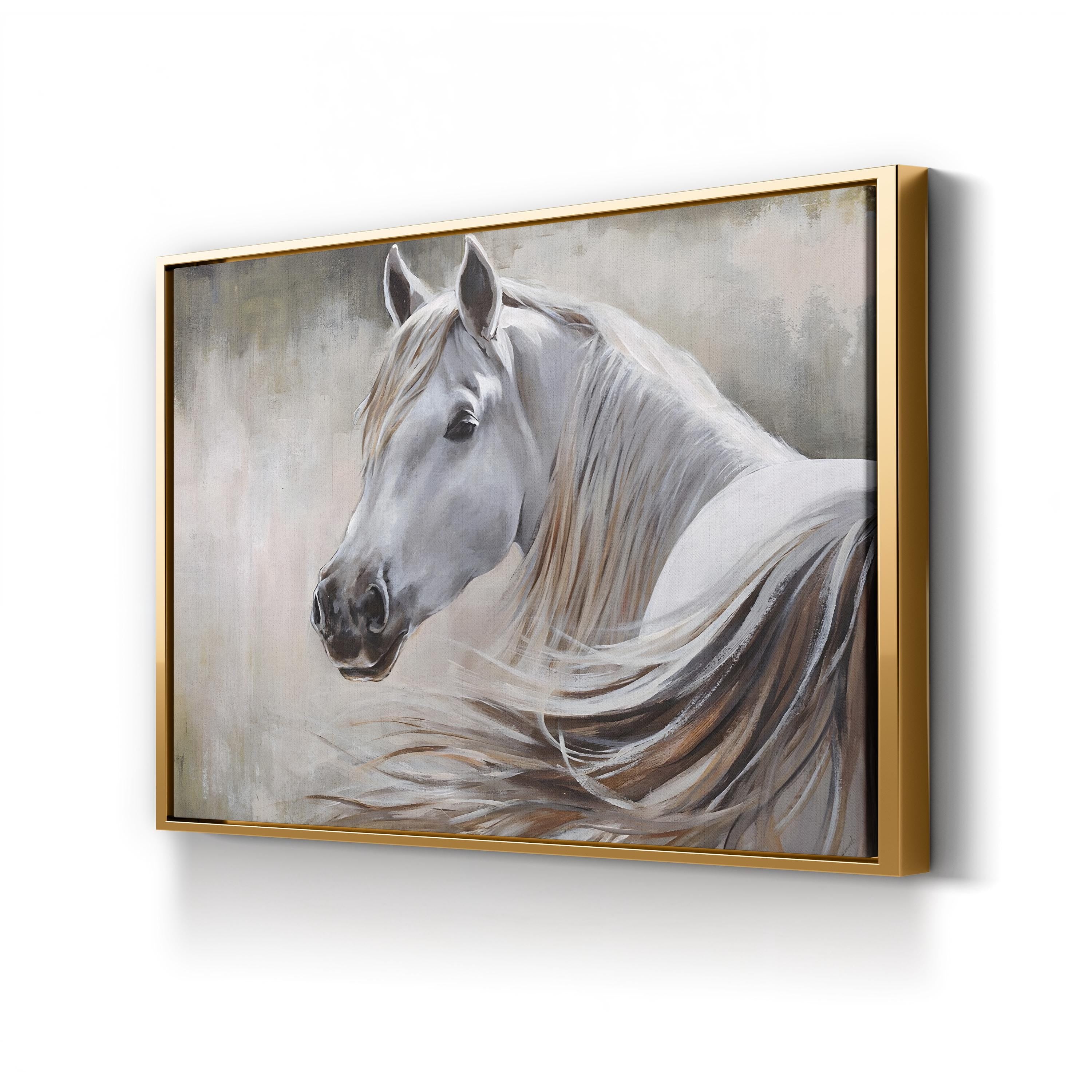 White Horse in Soft Light – Period Illustration Wall Art | Rustic Farmhouse Canvas Print