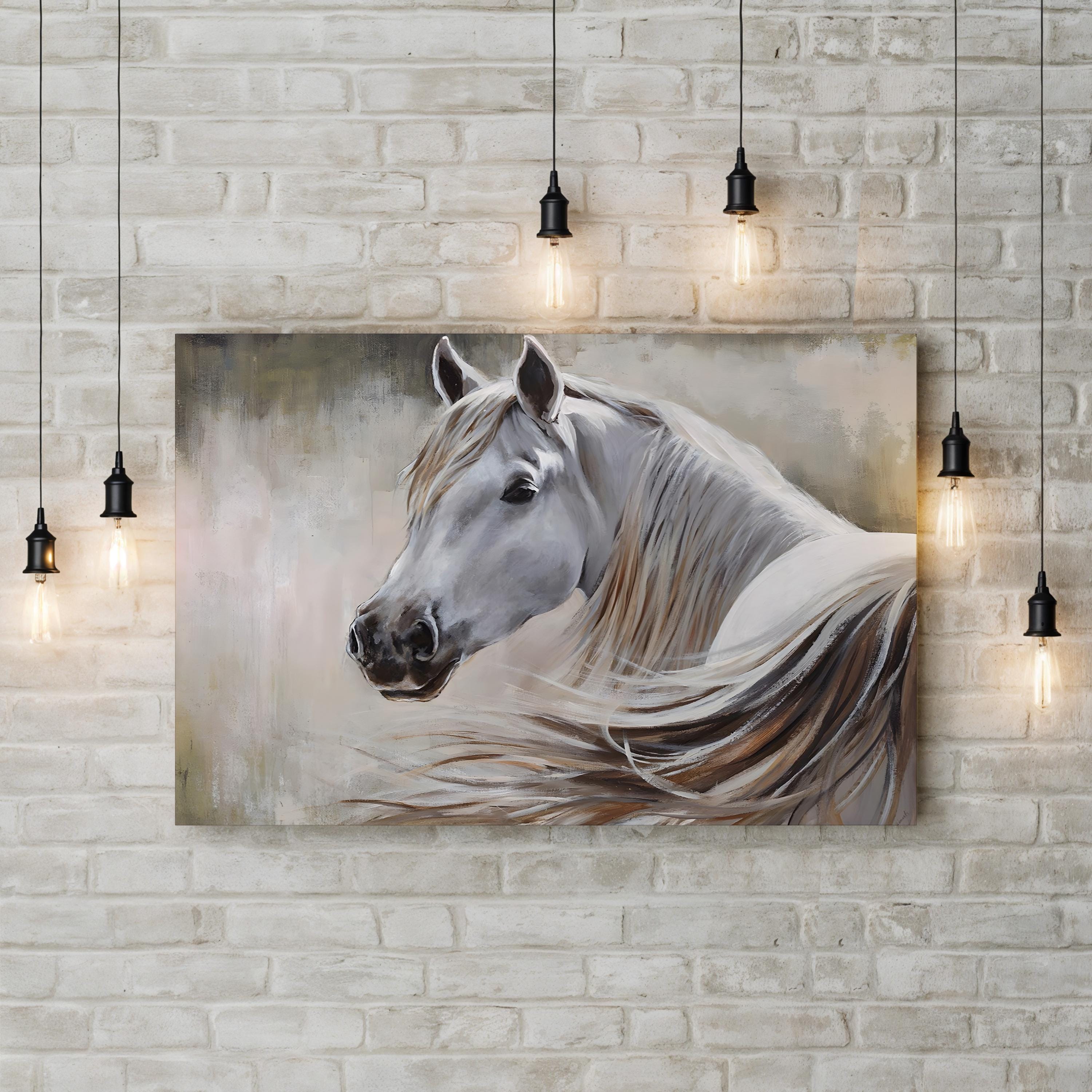 White Horse in Soft Light – Period Illustration Wall Art | Rustic Farmhouse Canvas Print