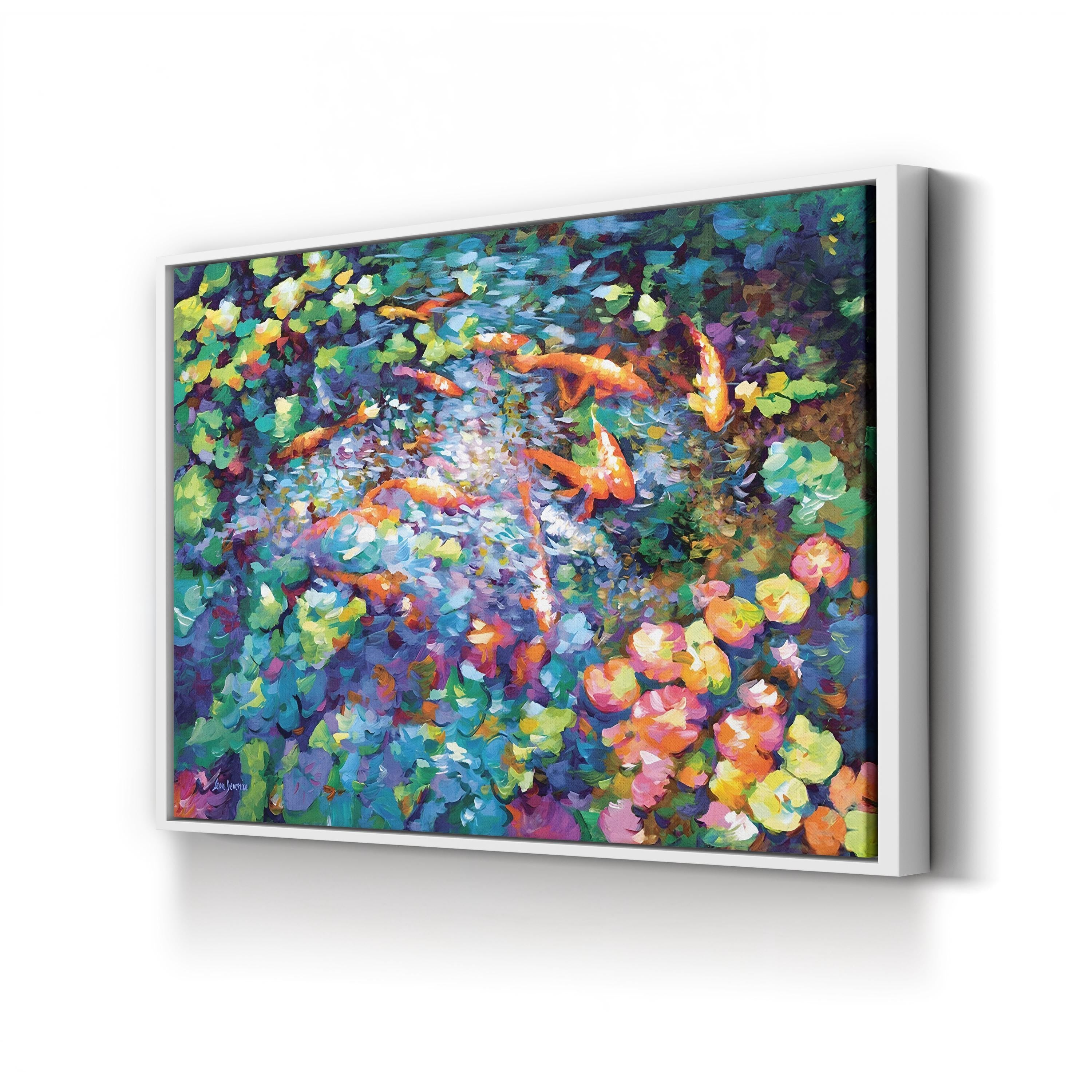 Koi Fish and Water Lilies II Wall Art by Leon Devenice | Contemporary Japanese-Inspired Aquatic Canvas