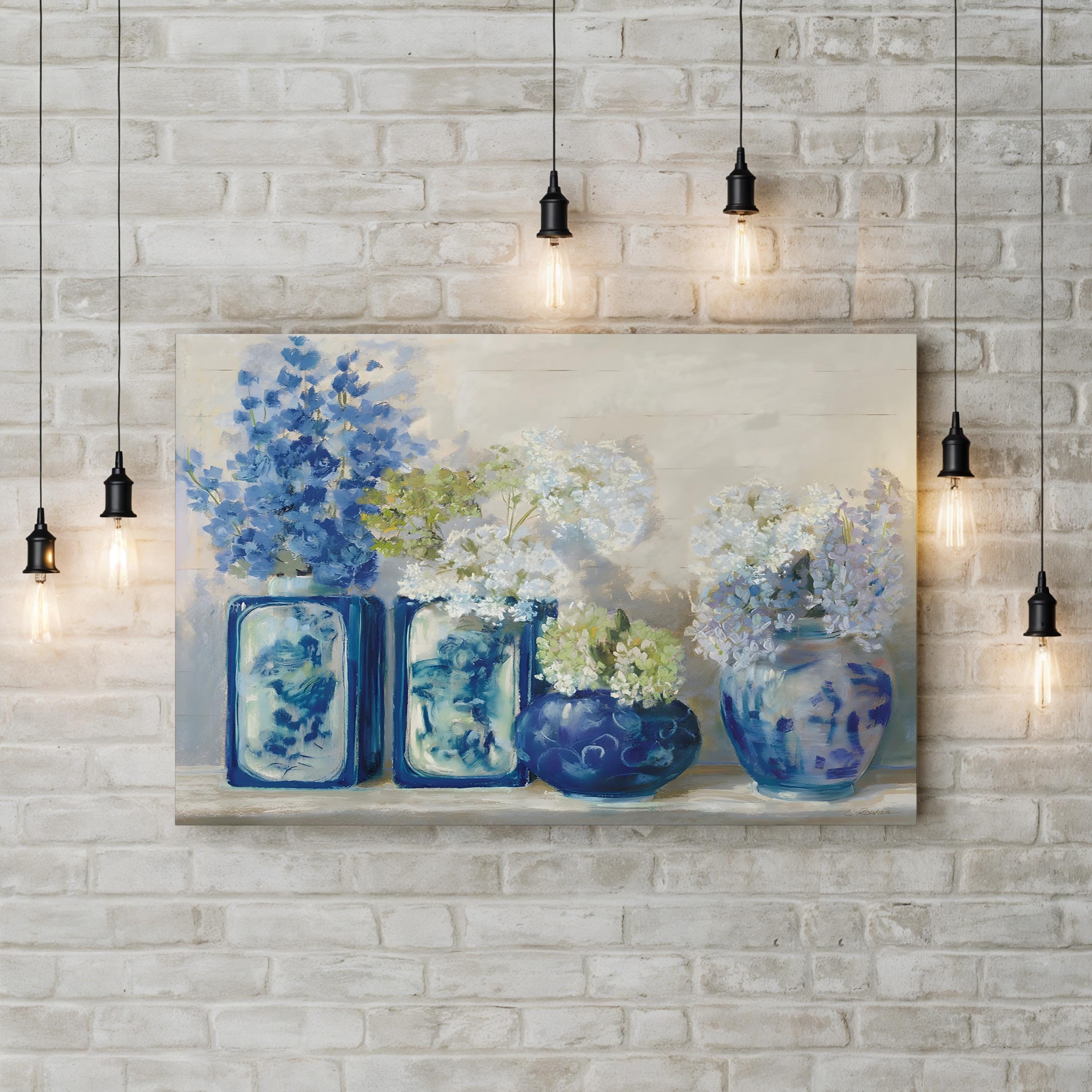 Lady’s Mantle on Shiplap Wall Art by Carol Rowan | Soft Green Botanical Still Life Canvas