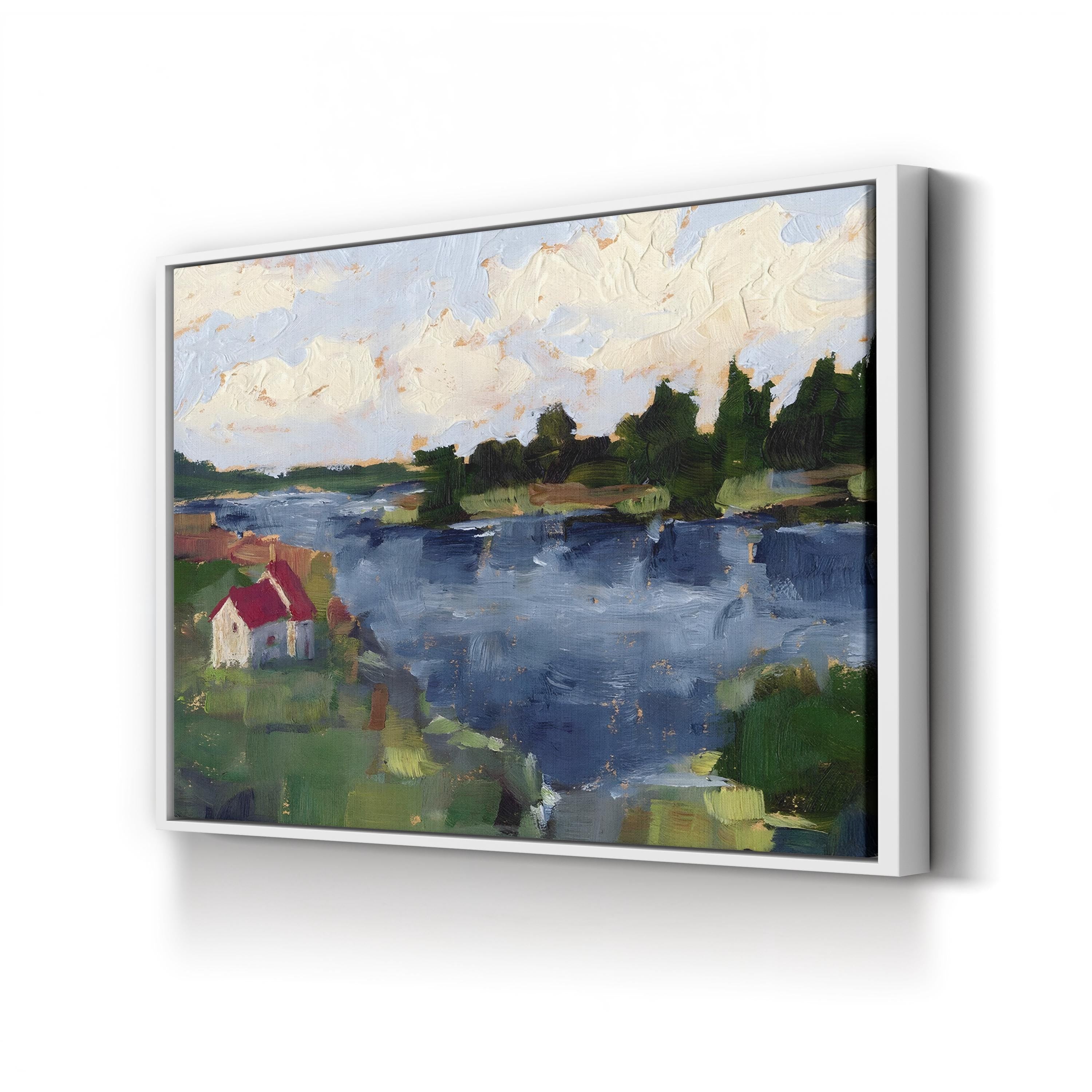 Lakeside Cottages I by Ethan Harper canvas print in White Framed Canvas