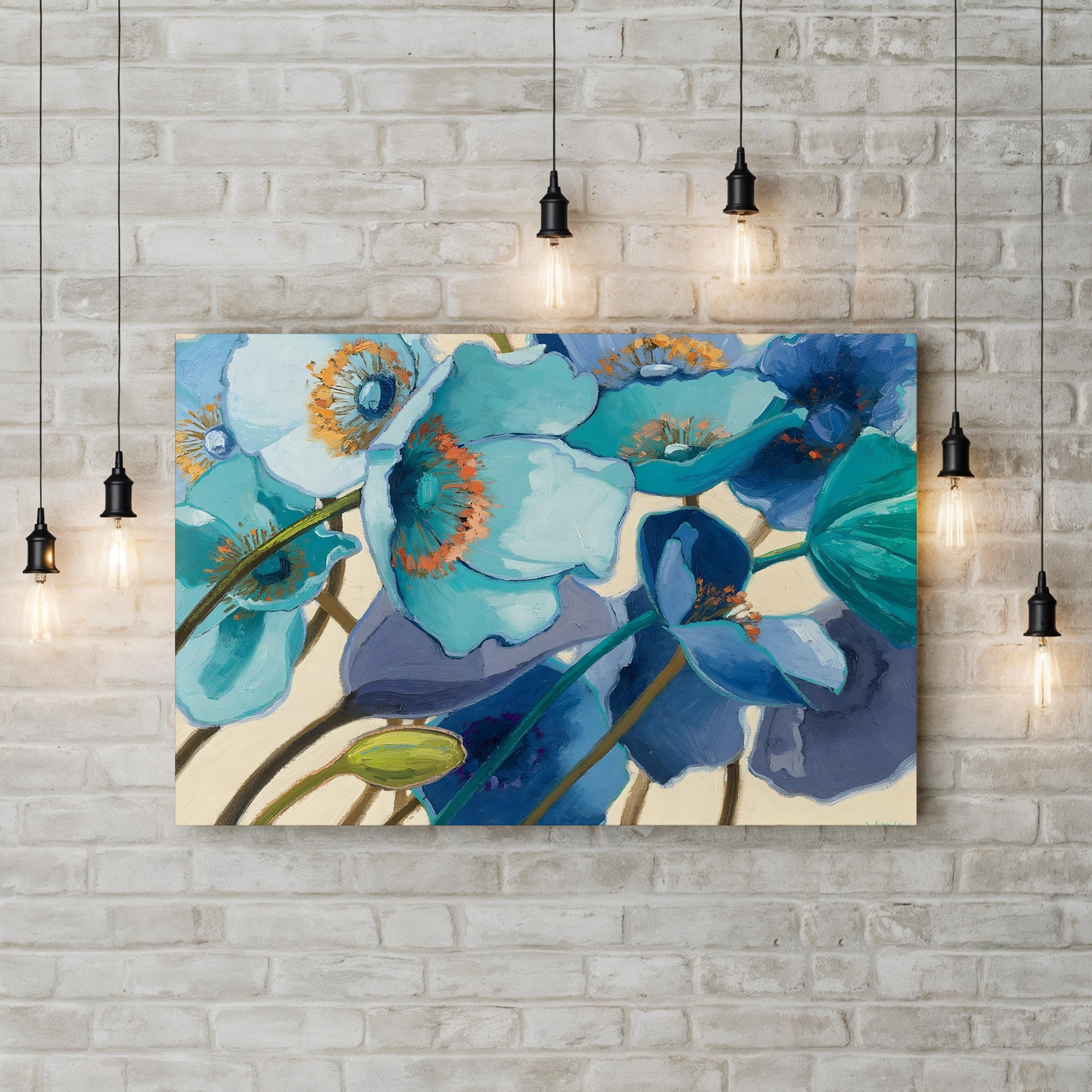 Le Pavots Bleu Wall Art by Shirley Novak | Contemporary Abstract Blue Poppy Floral Canvas Print
