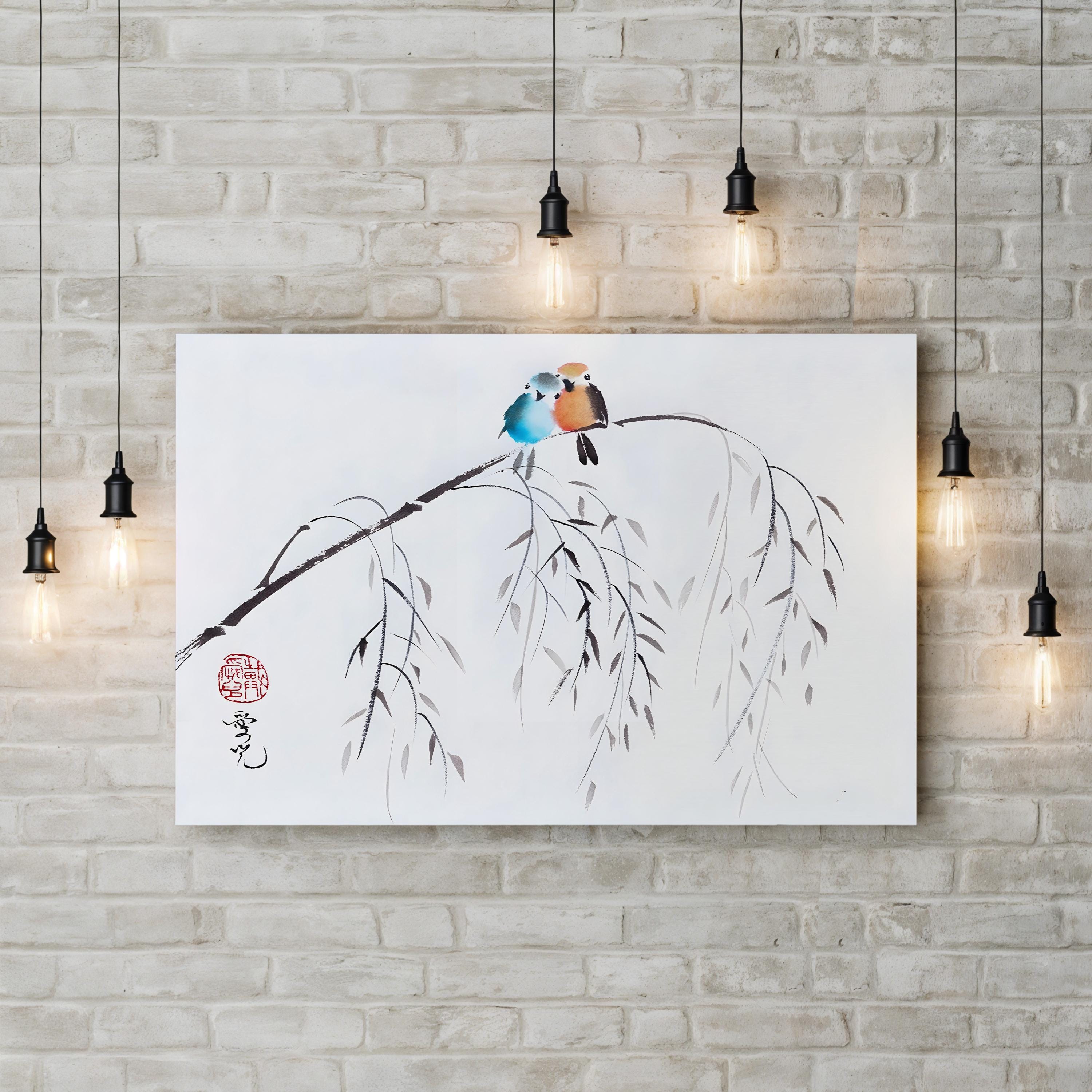 Watercolor Love Birds – Period Illustration Wall Art | Romantic Canvas Print