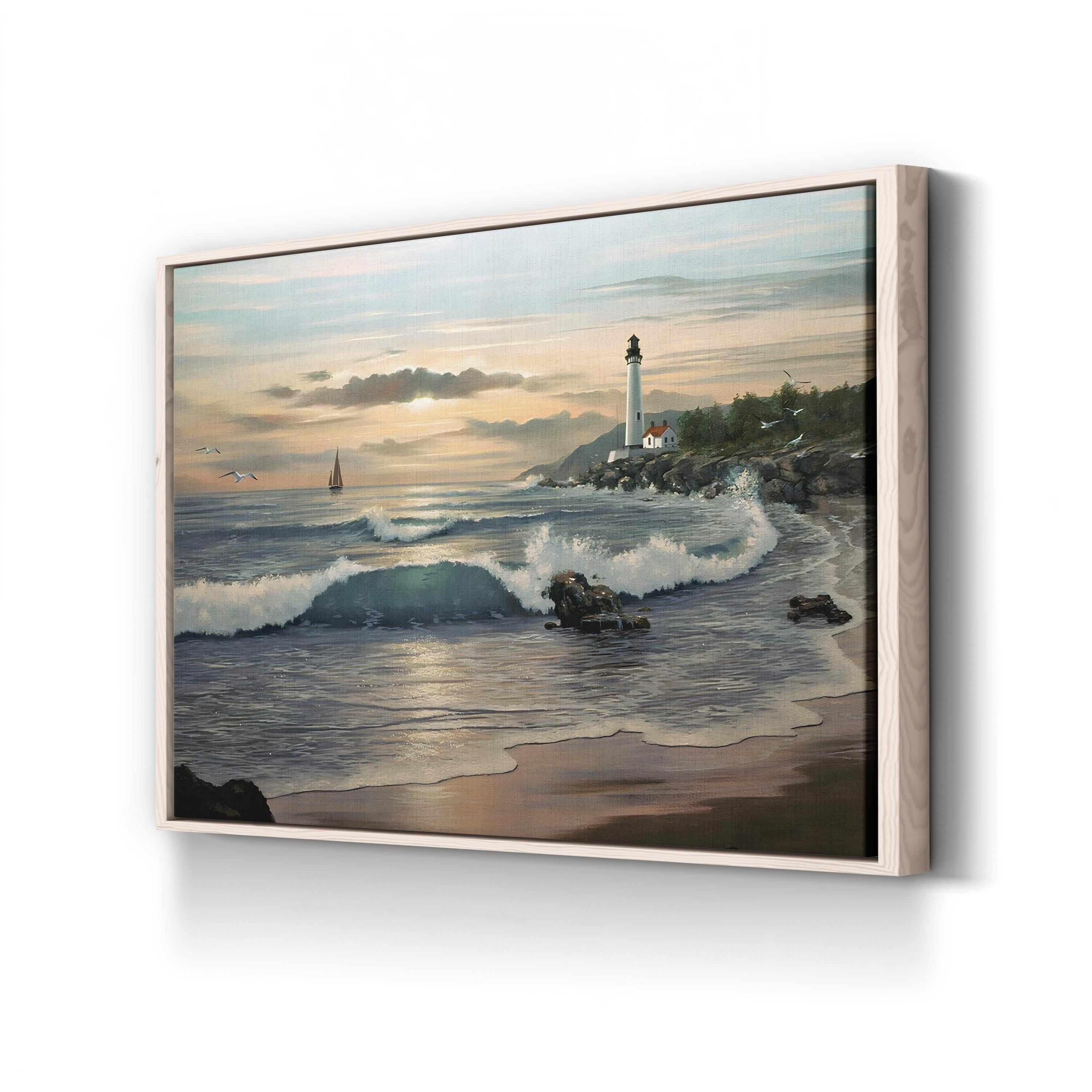 Lighthouse at Dusk – Contemporary Coastal Seascape Canvas Wall Art by Thomas Linker