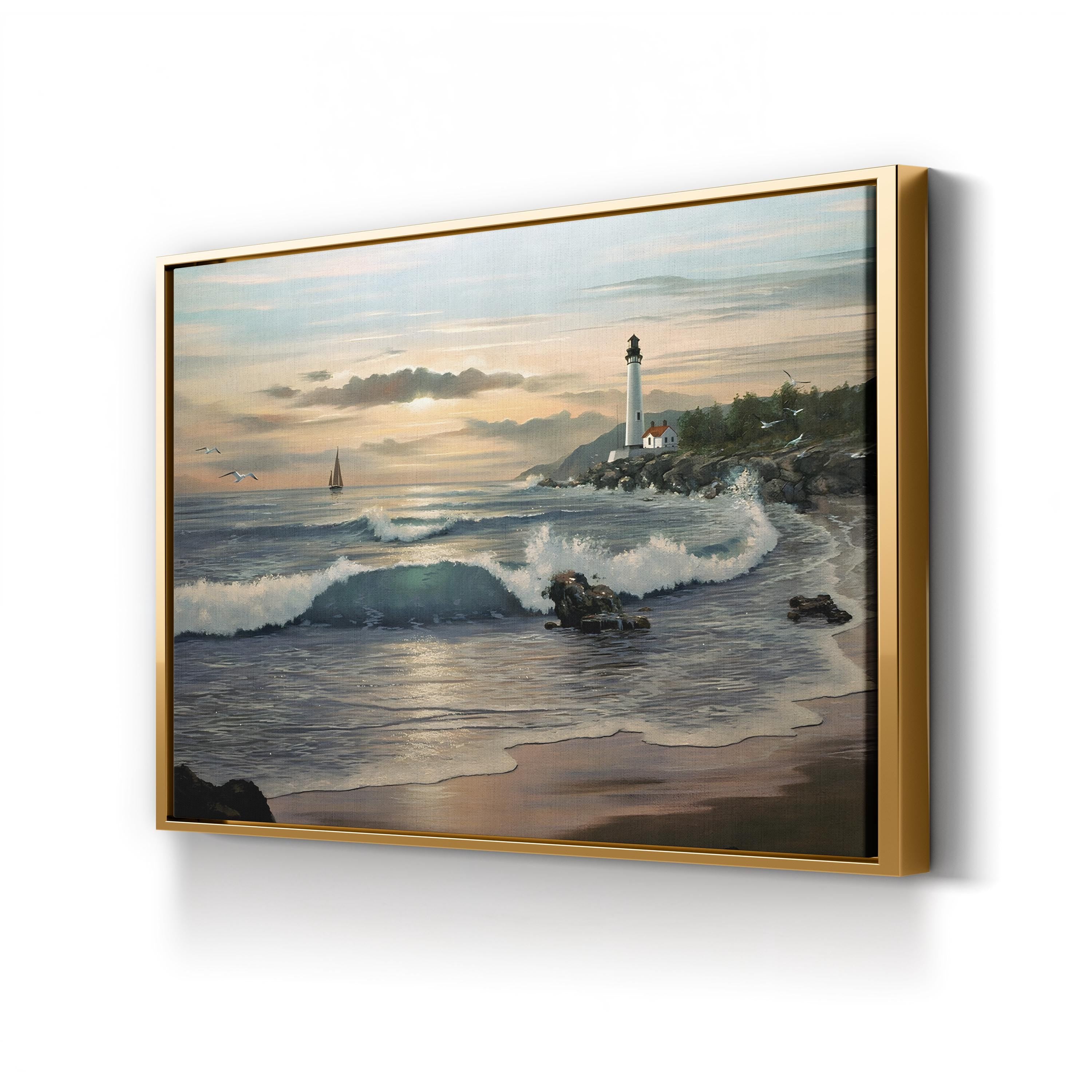 Lighthouse at Dusk – Contemporary Coastal Seascape Canvas Wall Art by Thomas Linker