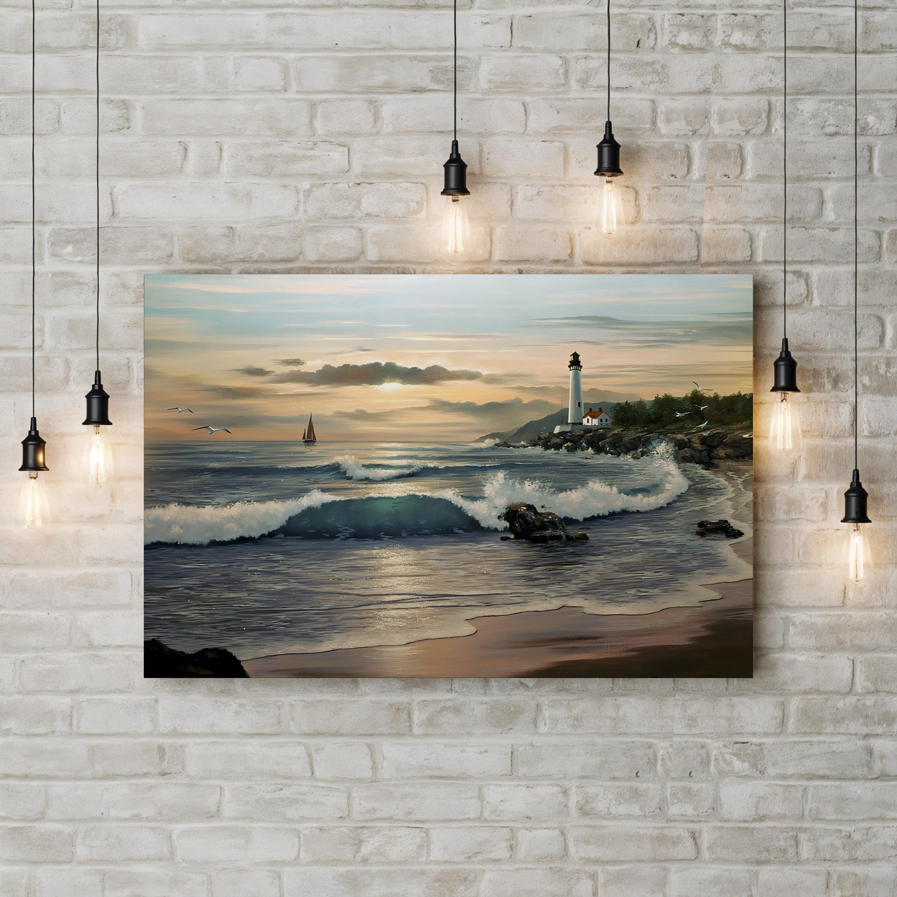 Lighthouse at Dusk – Contemporary Coastal Seascape Canvas Wall Art by Thomas Linker
